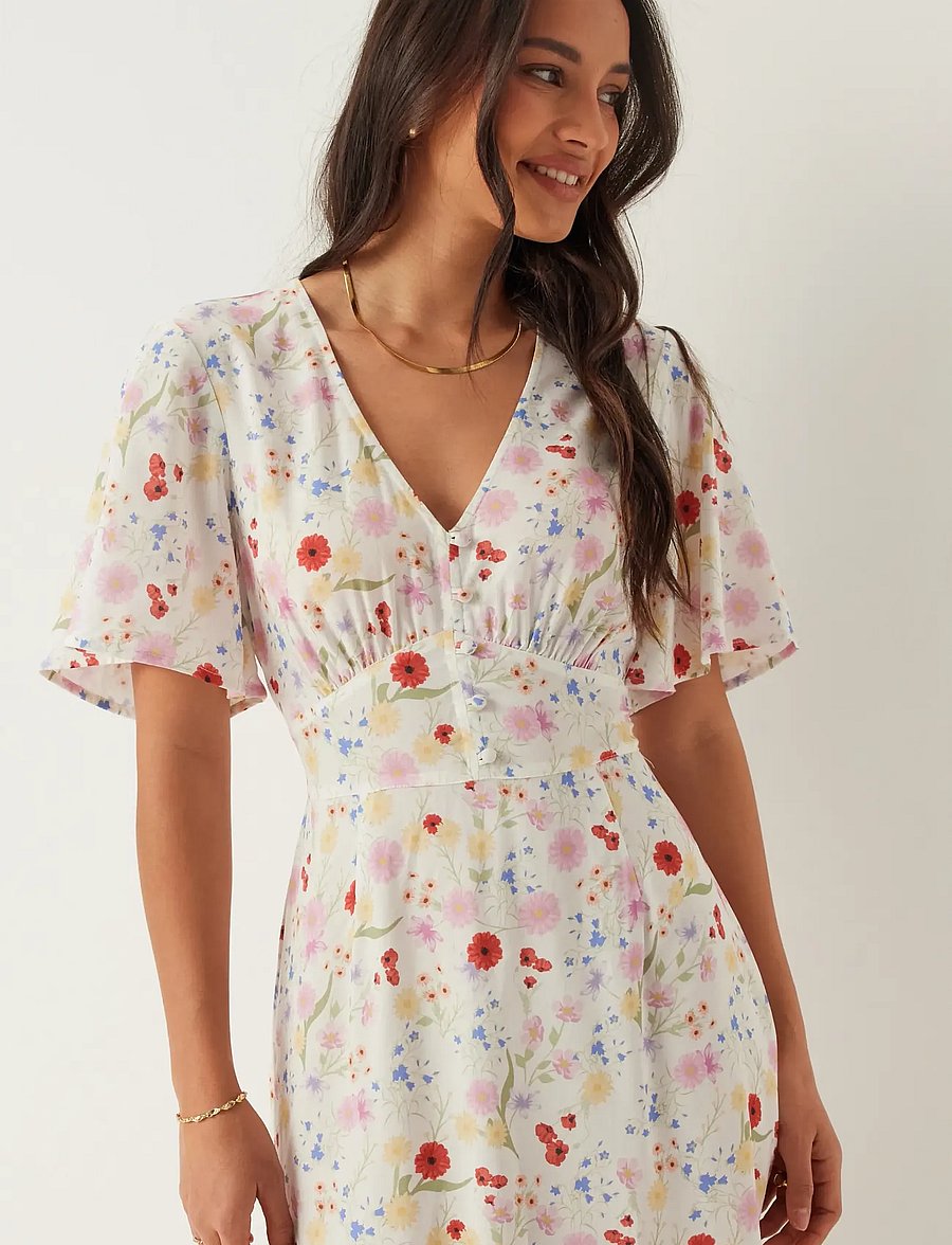 Bubbleroom - Butterfly Sleeve Viscose Maxi Dress - maxi kjoler - floral/patterned - 3