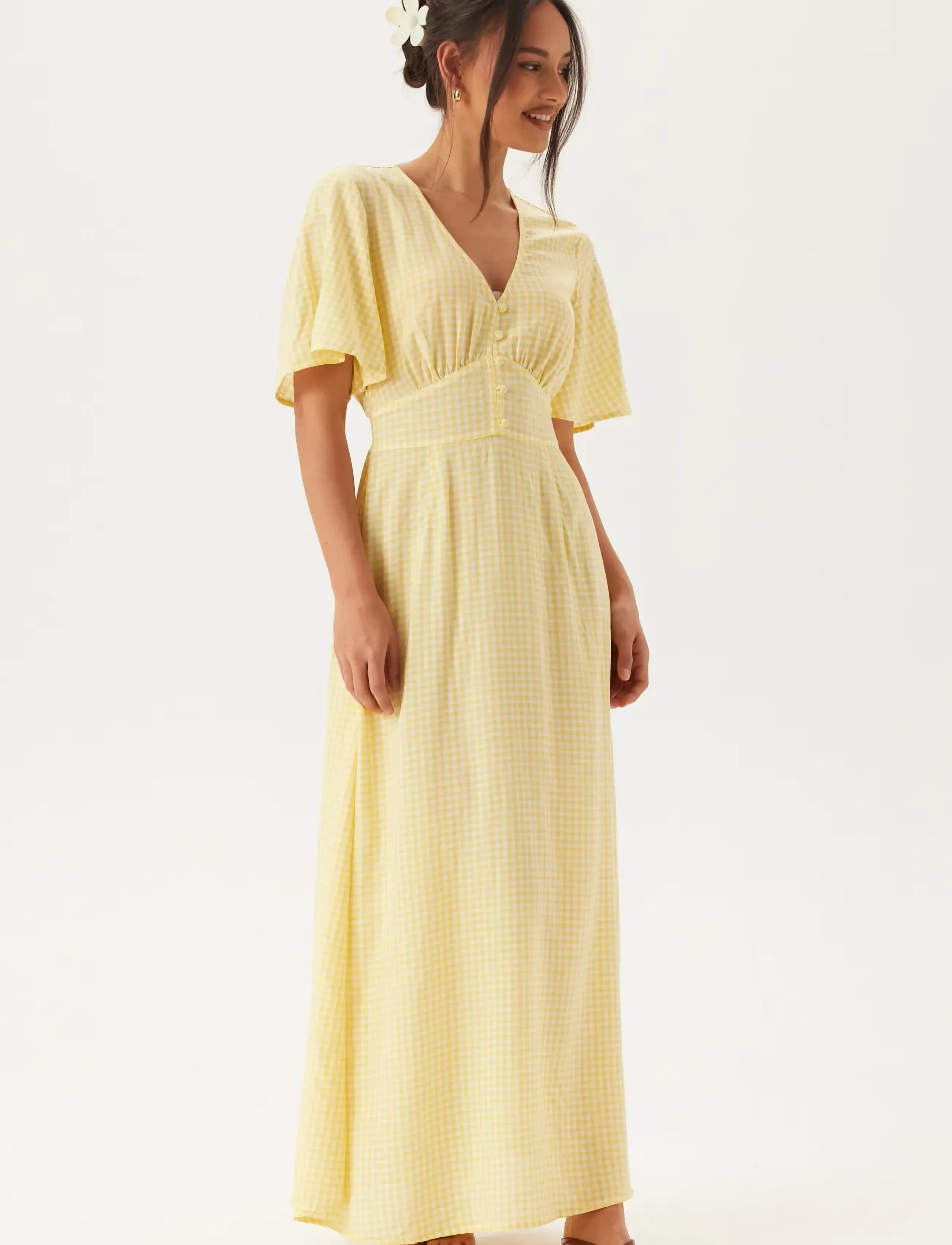 Bubbleroom Butterfly Sleeve Viscose Maxi Dress - Maksikleidid - YELLOW/PATTERNED / multi