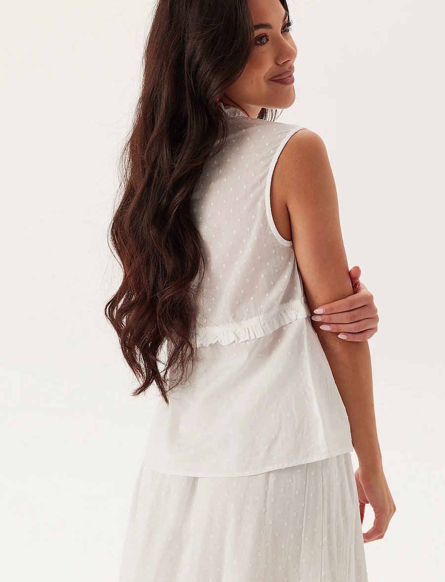 Bubbleroom - Cotton Dobby Dot Blouse - Ærmeløse bluser - white - 3