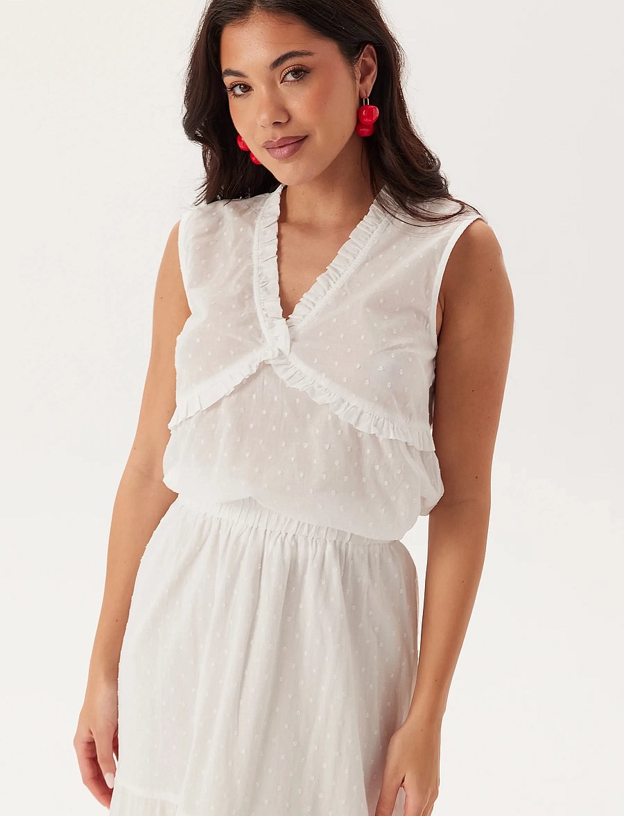 Bubbleroom - Cotton Dobby Dot Blouse - Ærmeløse bluser - white - 4