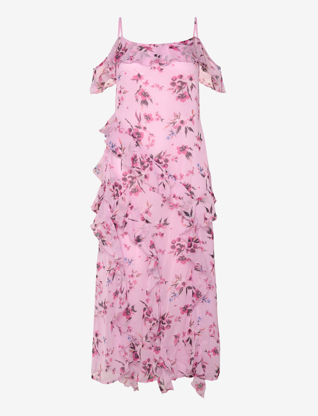 Bubbleroom - Peaky Shoulder Flounce Maxi Dress - maxi dresses - pink/floral - 1