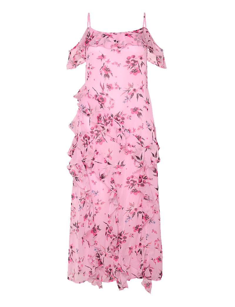 Bubbleroom - Peaky Shoulder Flounce Maxi Dress - maxi dresses - pink/floral - 1
