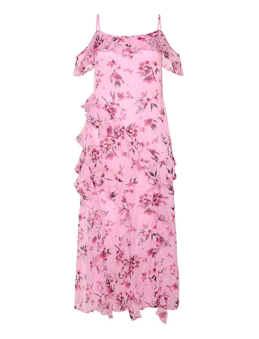Bubbleroom - Peaky Shoulder Flounce Maxi Dress - pink/floral - 1