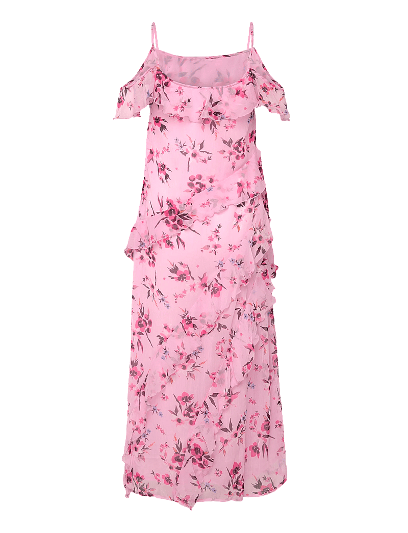Bubbleroom - Peaky Shoulder Flounce Maxi Dress - maxi dresses - pink/floral - 2