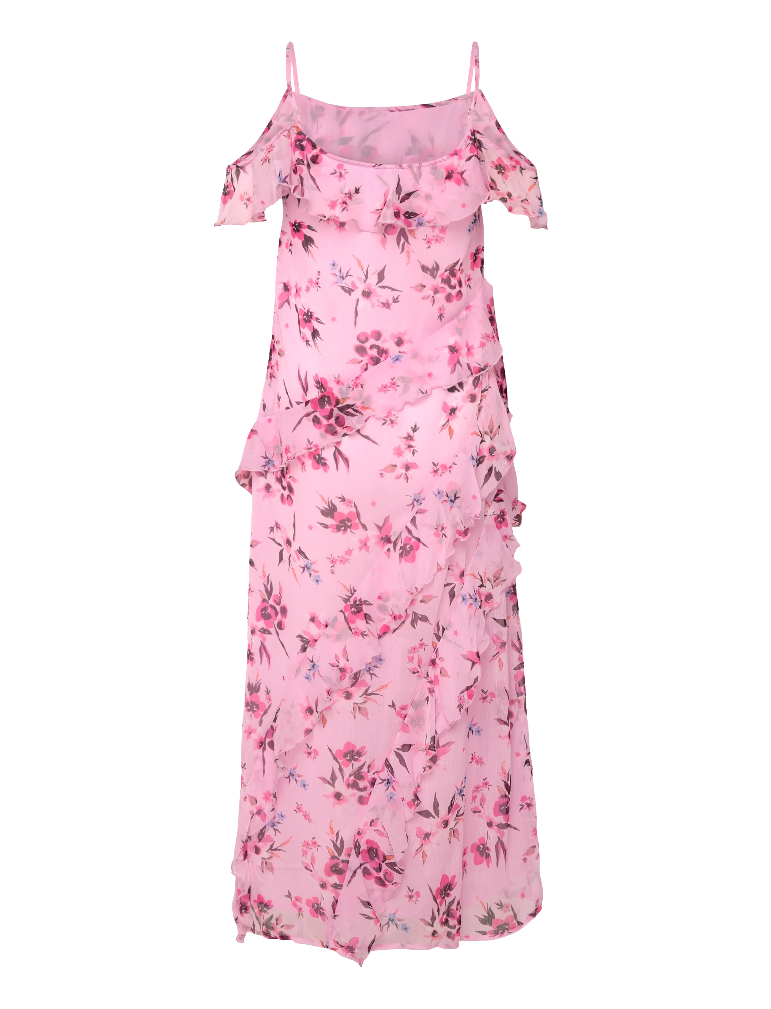 Bubbleroom - Peaky Shoulder Flounce Maxi Dress - pink/floral - 2
