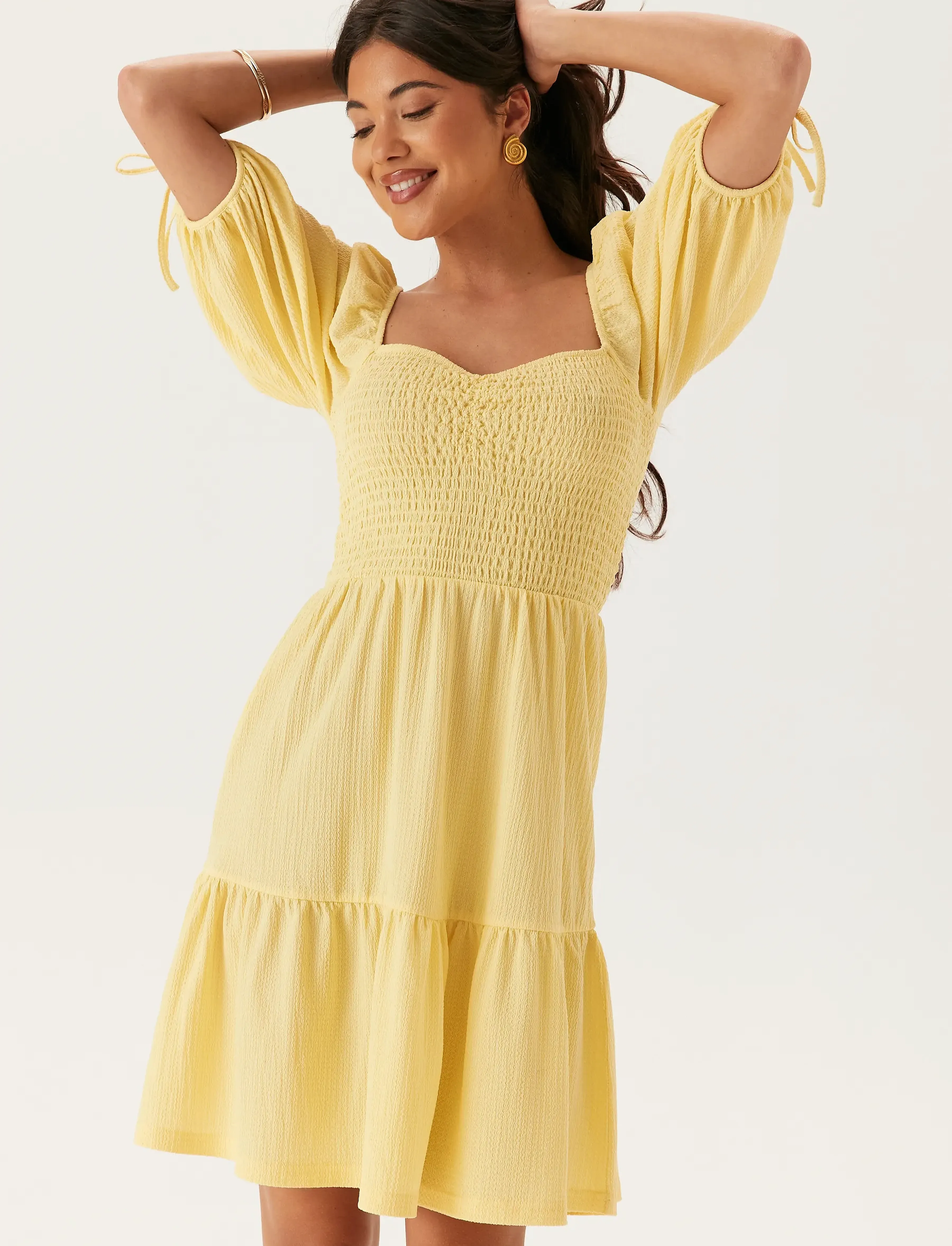 Bubbleroom - Smock Short Dress - light yellow - 3