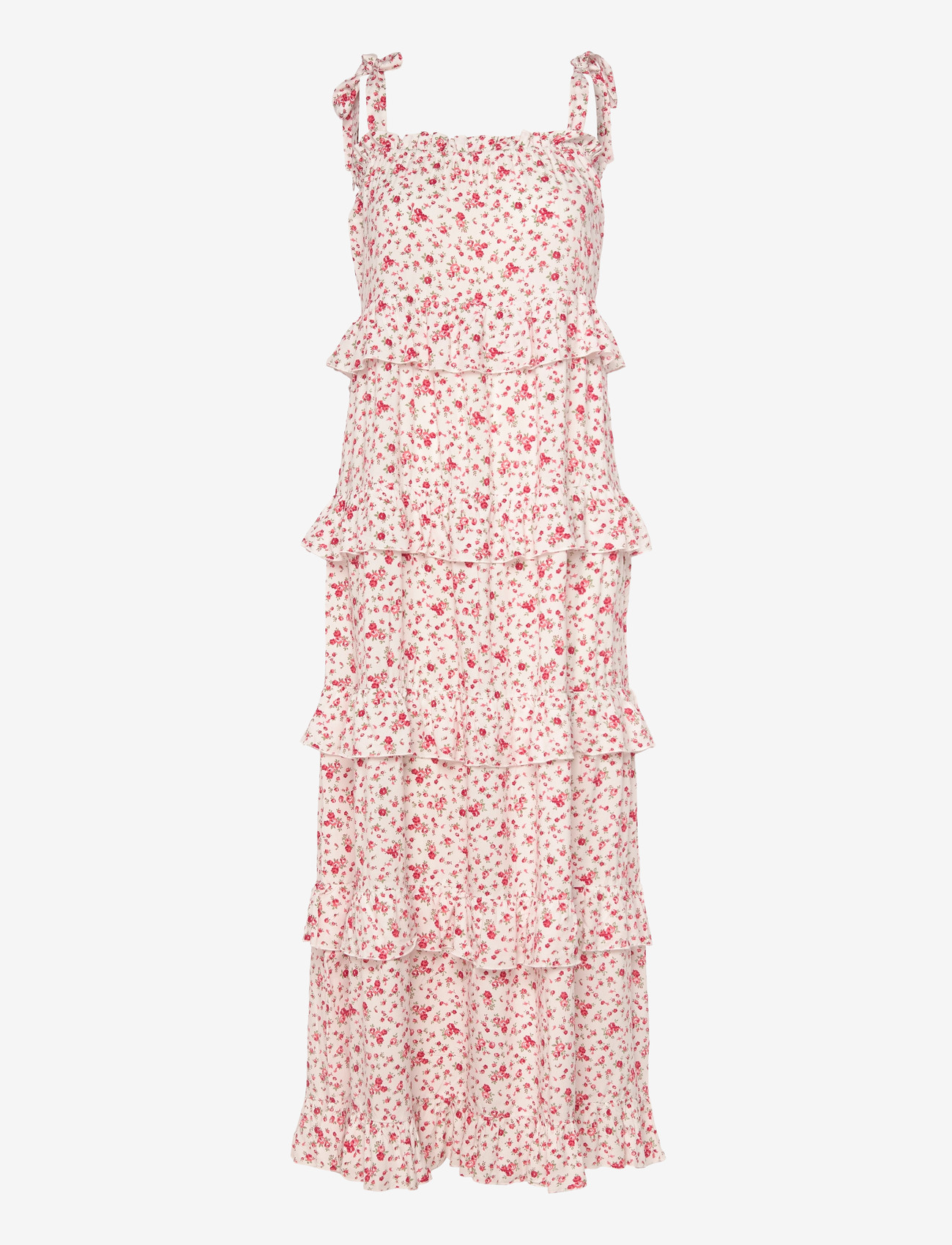 Bubbleroom - Frill Maxi Viscose Dress - maxi kjoler - white/patterned - 1