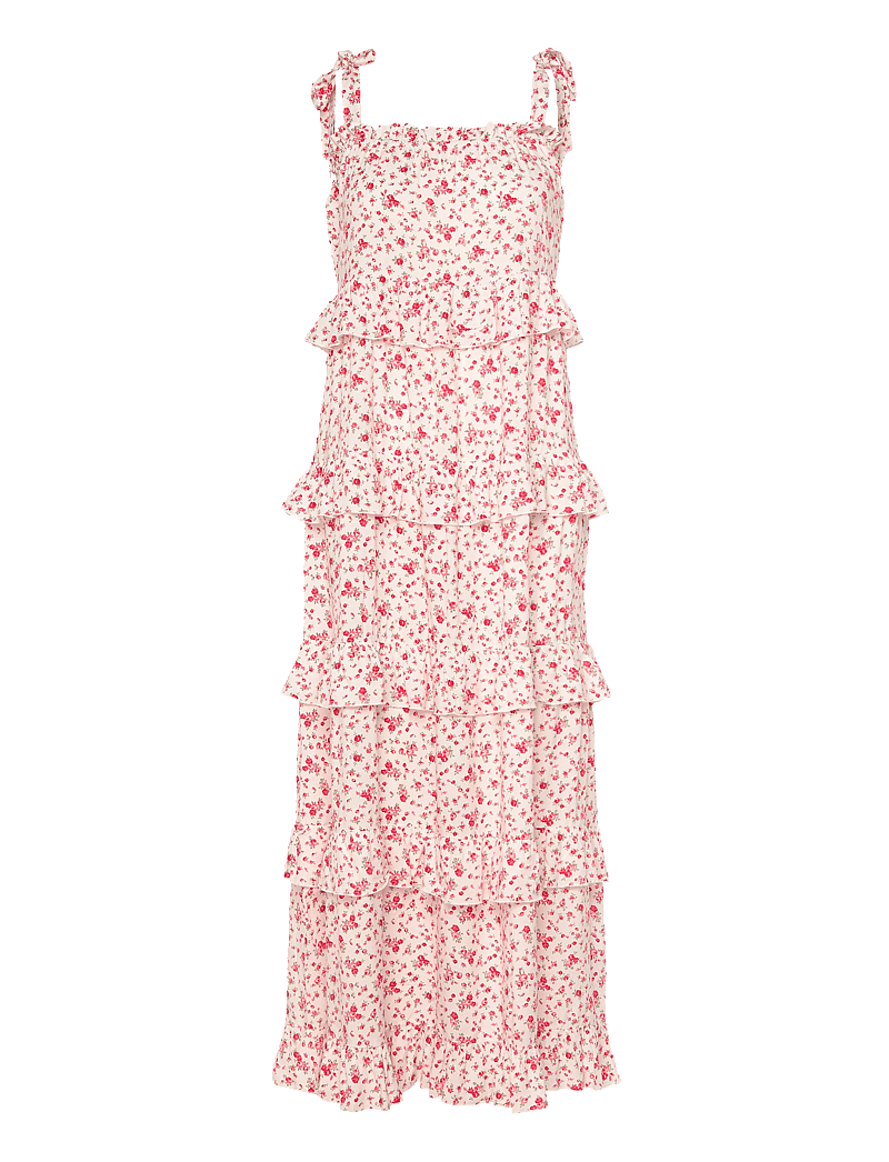 Bubbleroom - Frill Maxi Viscose Dress - maxikleider - white/patterned - 1