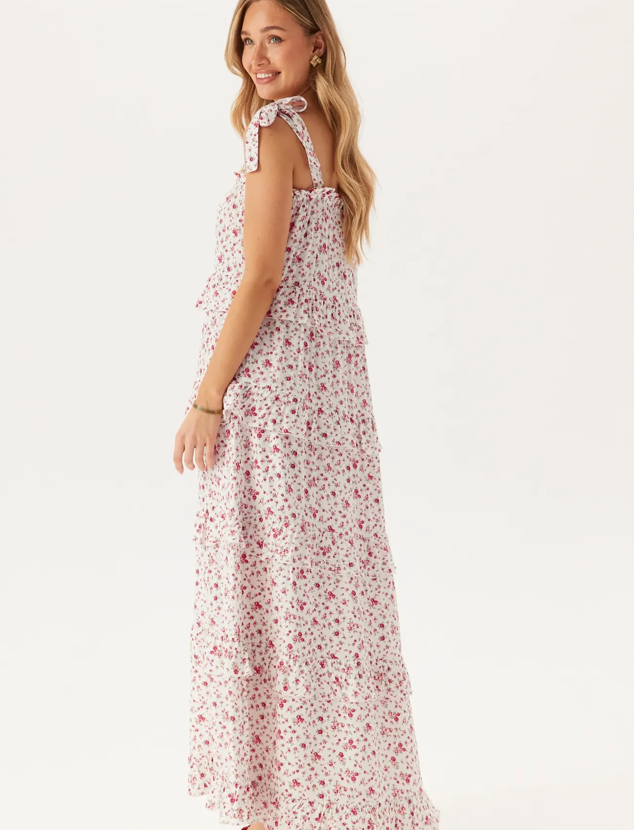 Bubbleroom - Frill Maxi Viscose Dress - maxikleider - white/patterned - 3