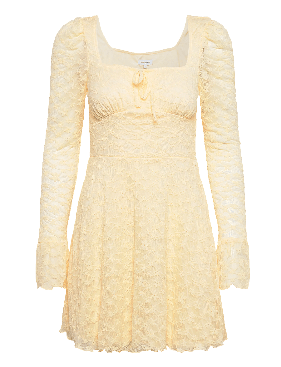 Bubbleroom - Square Neck Lace Dress - konfirmation - light yellow - 1