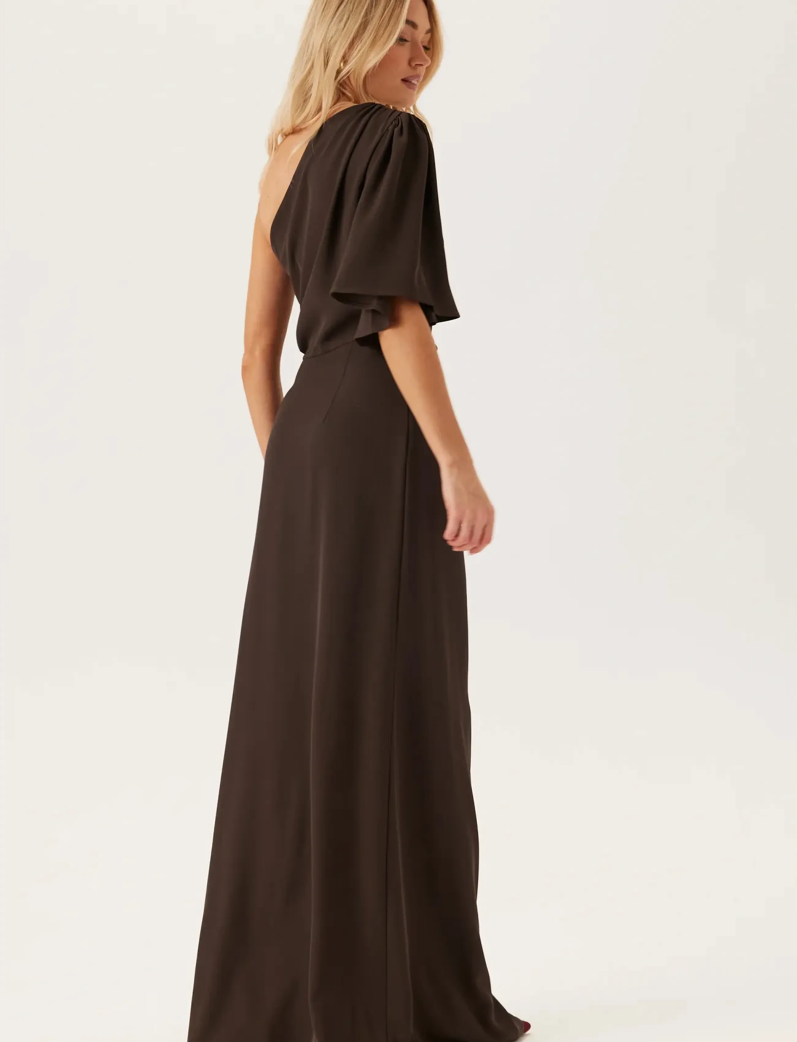 Bubbleroom - Ruched One Shoulder Gown - brown - 3