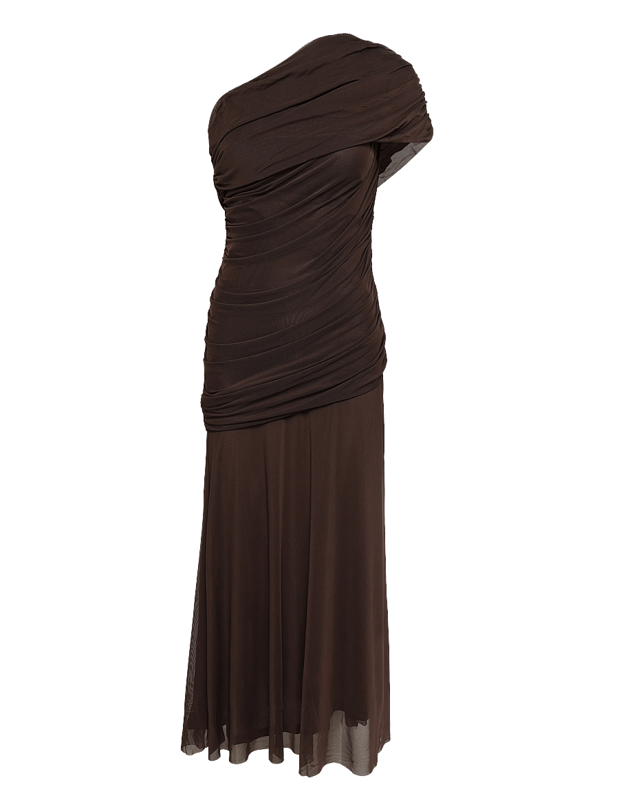Bubbleroom - Off Shoulder Mesh Gown - abendkleider - dark brown - 1