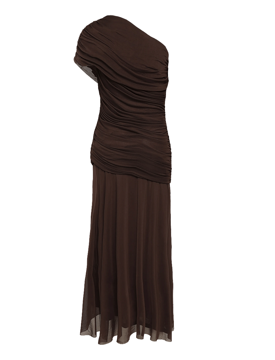 Bubbleroom - Off Shoulder Mesh Gown - abendkleider - dark brown - 2