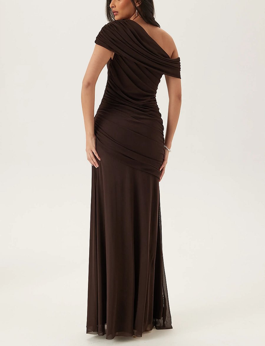 Bubbleroom - Off Shoulder Mesh Gown - abendkleider - dark brown - 5