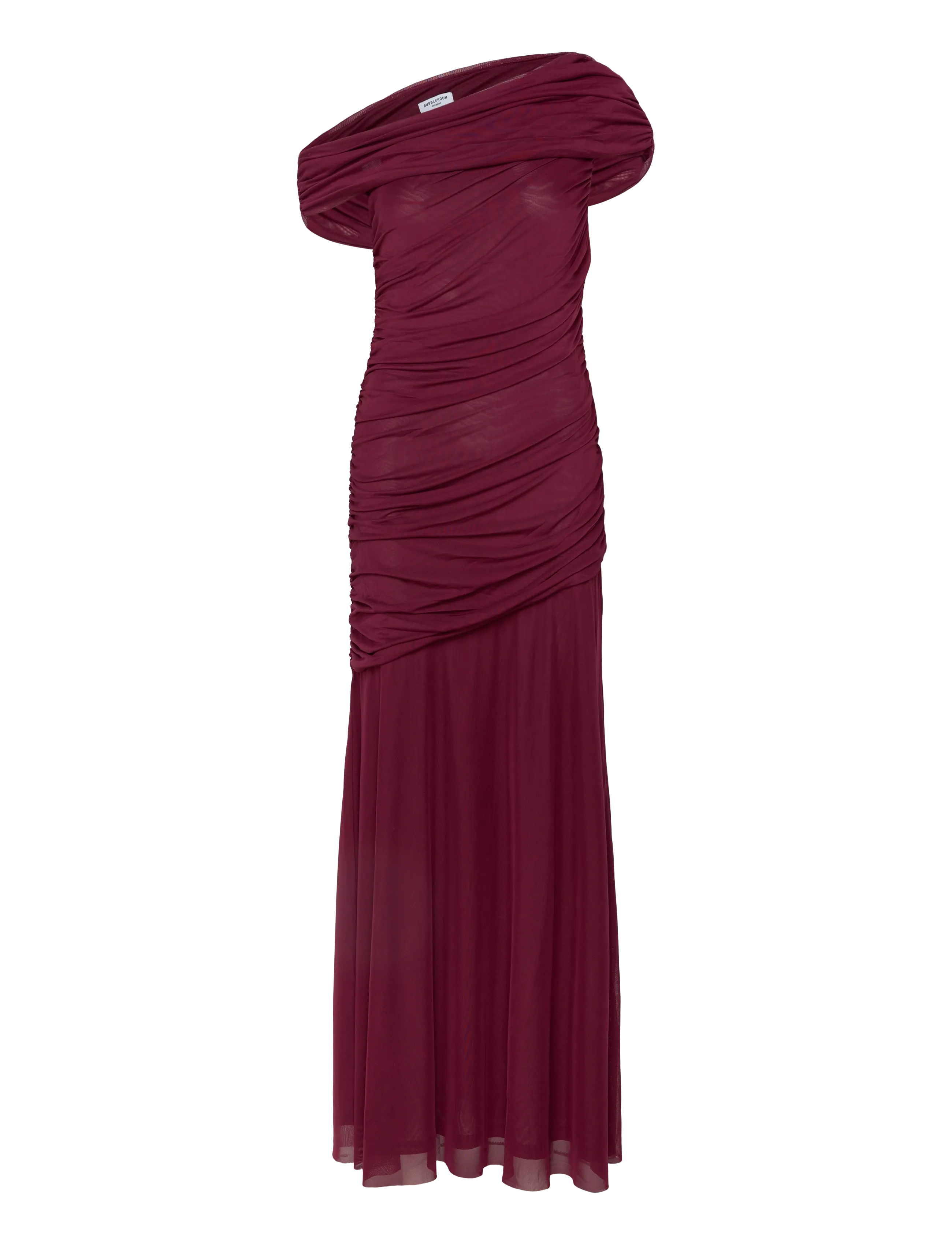 Bubbleroom - Off Shoulder Mesh Gown - aftenkjoler - wine-red - 1