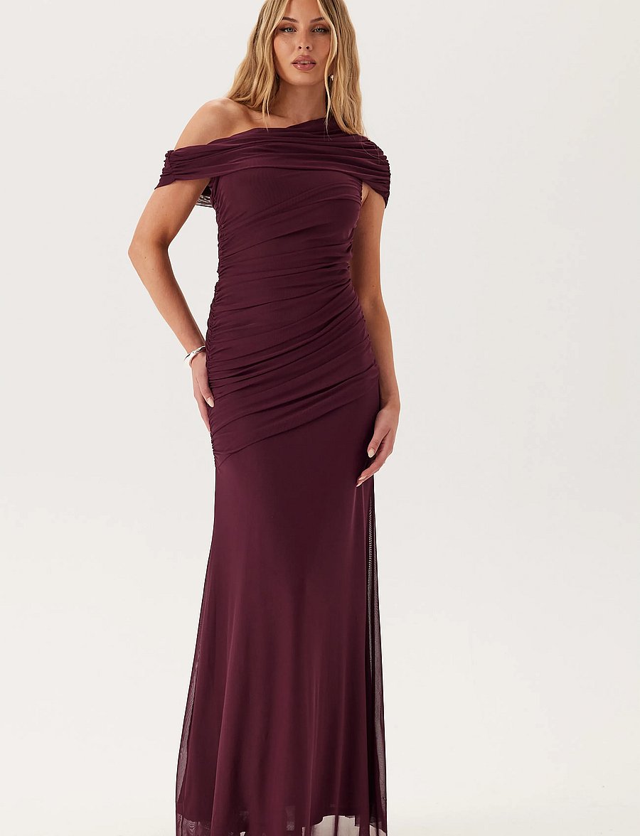 Bubbleroom - Off Shoulder Mesh Gown - aftenkjoler - wine-red - 0