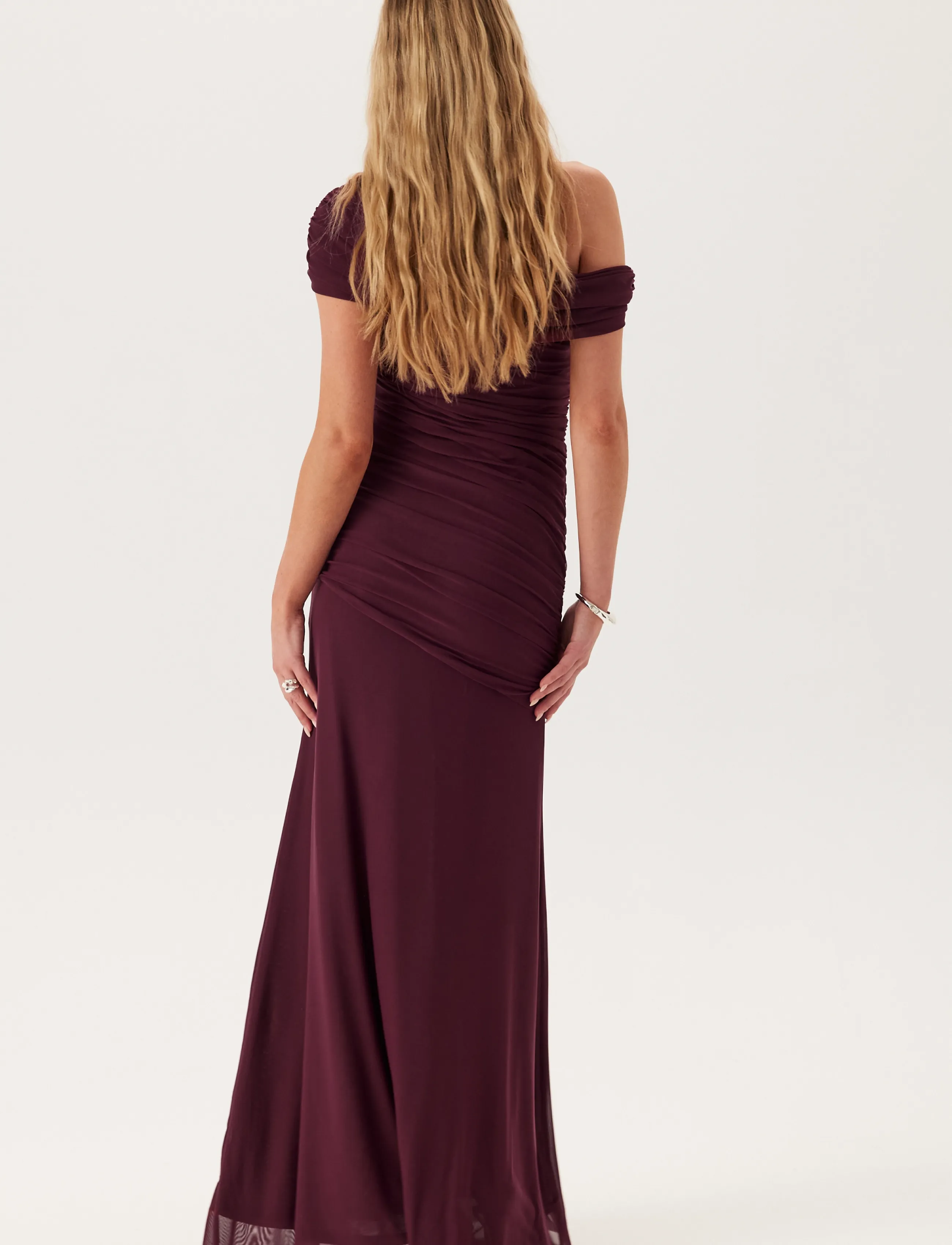 Bubbleroom - Off Shoulder Mesh Gown - aftenkjoler - wine-red - 3