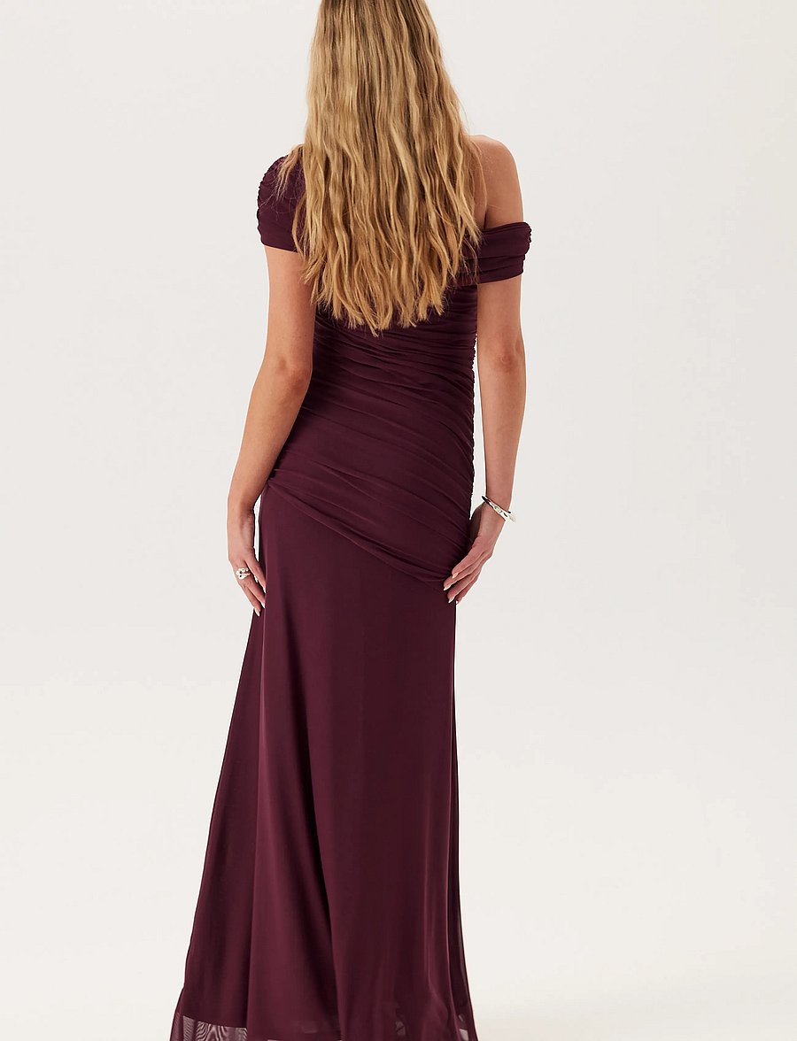 Bubbleroom - Off Shoulder Mesh Gown - aftenkjoler - wine-red - 3