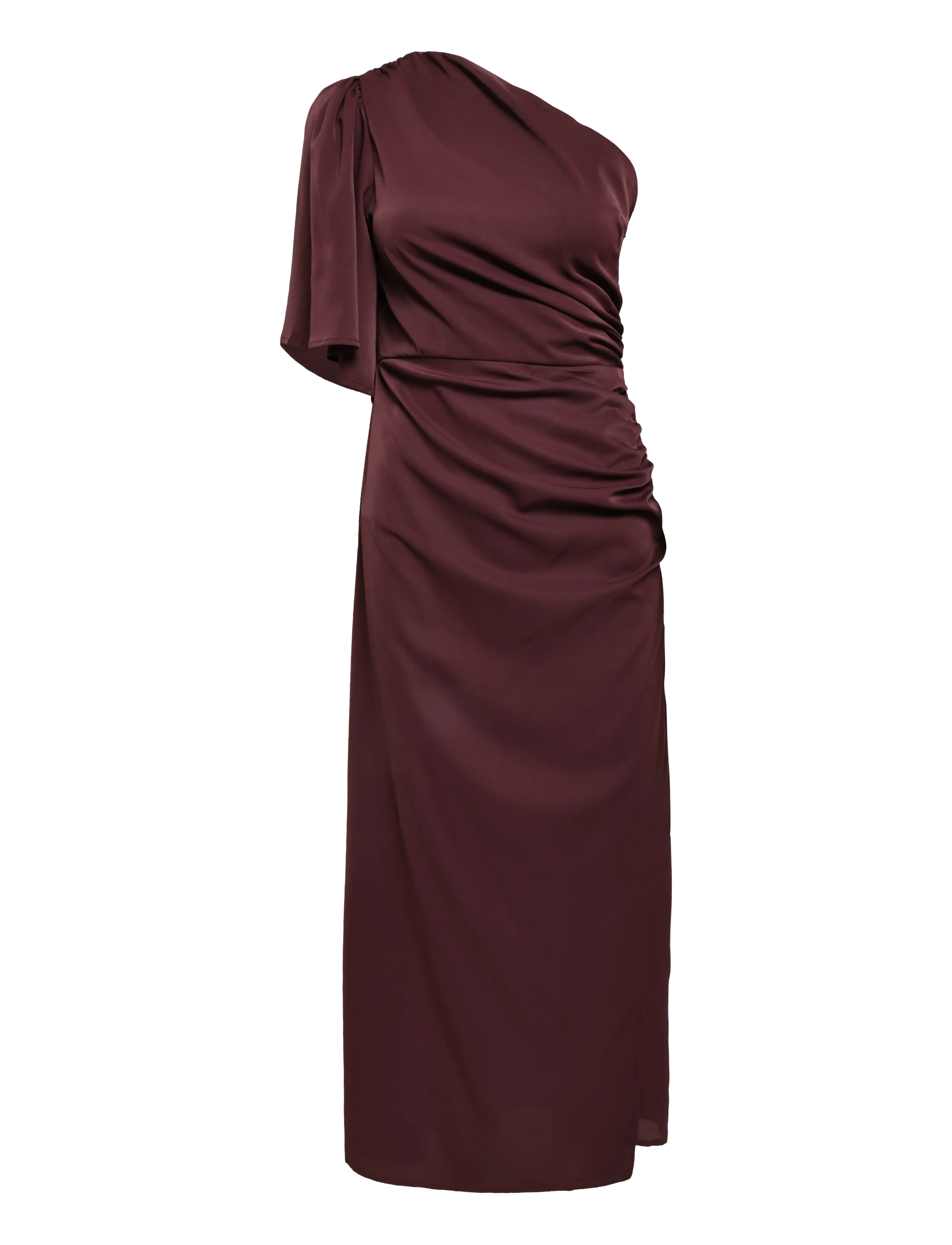 Bubbleroom Ruched One Shoulder Midi Dress, Kvinder, Rynket Én Skulder Midikjole, Bordeaux, Str: 42