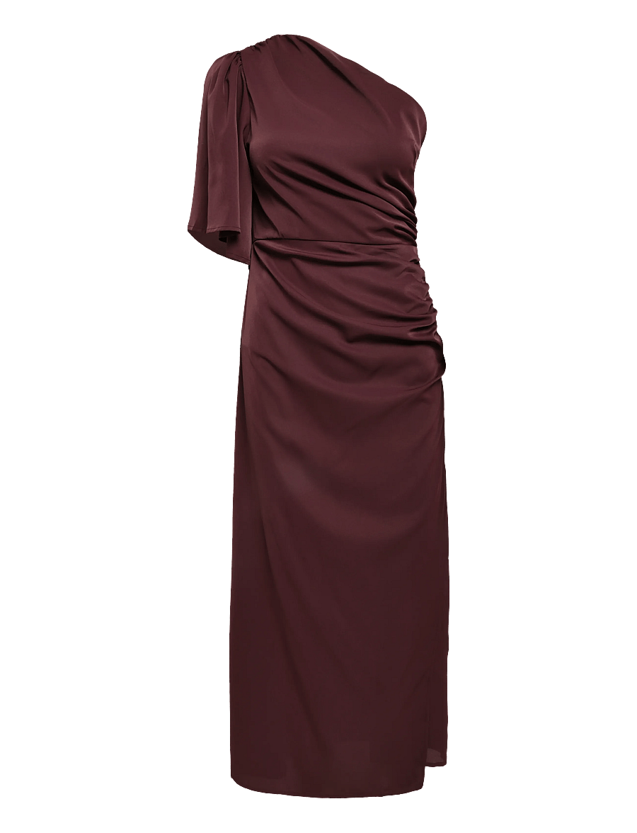 Bubbleroom - Ruched One Shoulder Midi Dress - cocktailkleider - burgundy - 1