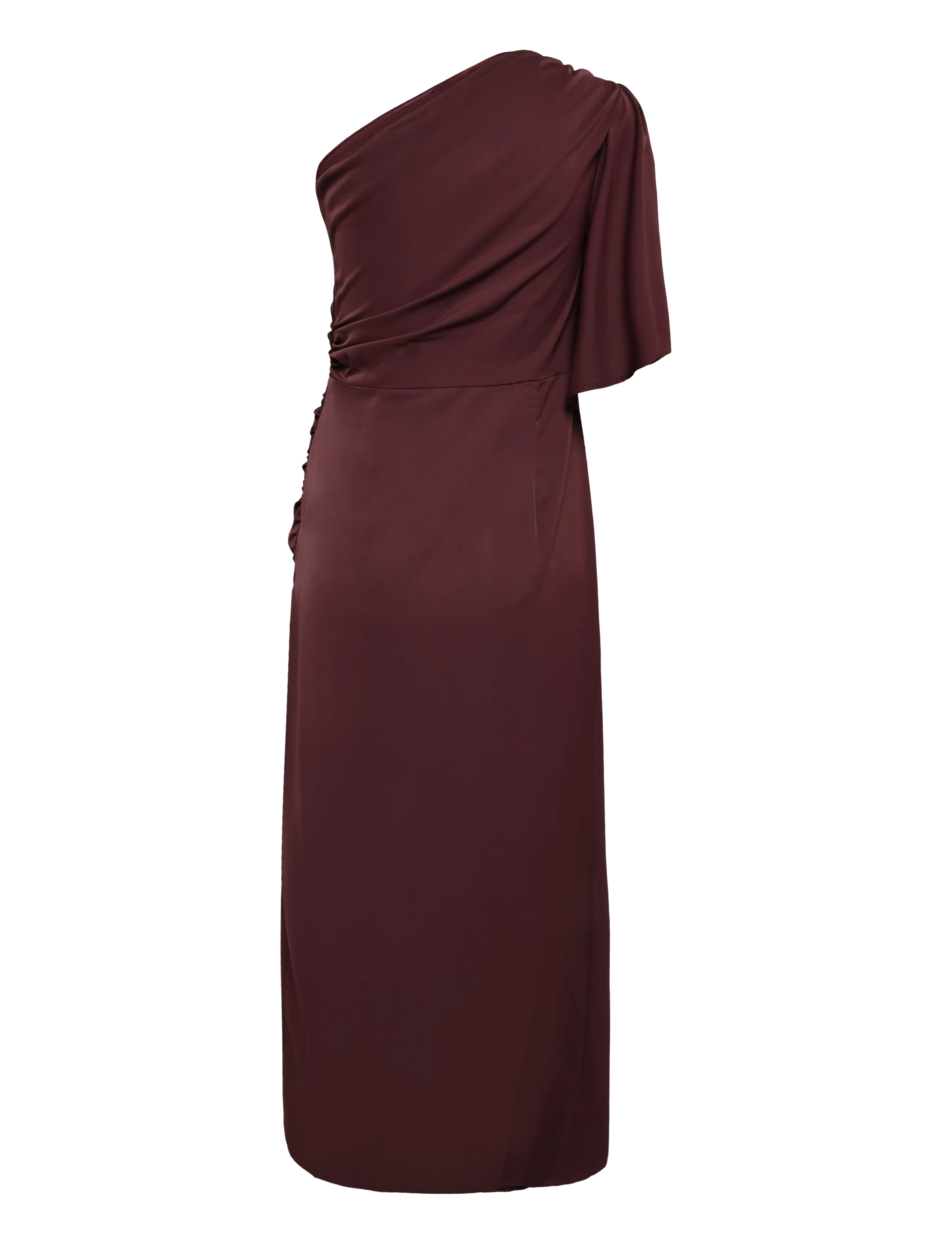 Bubbleroom - Ruched One Shoulder Midi Dress - cocktailkleider - burgundy - 2