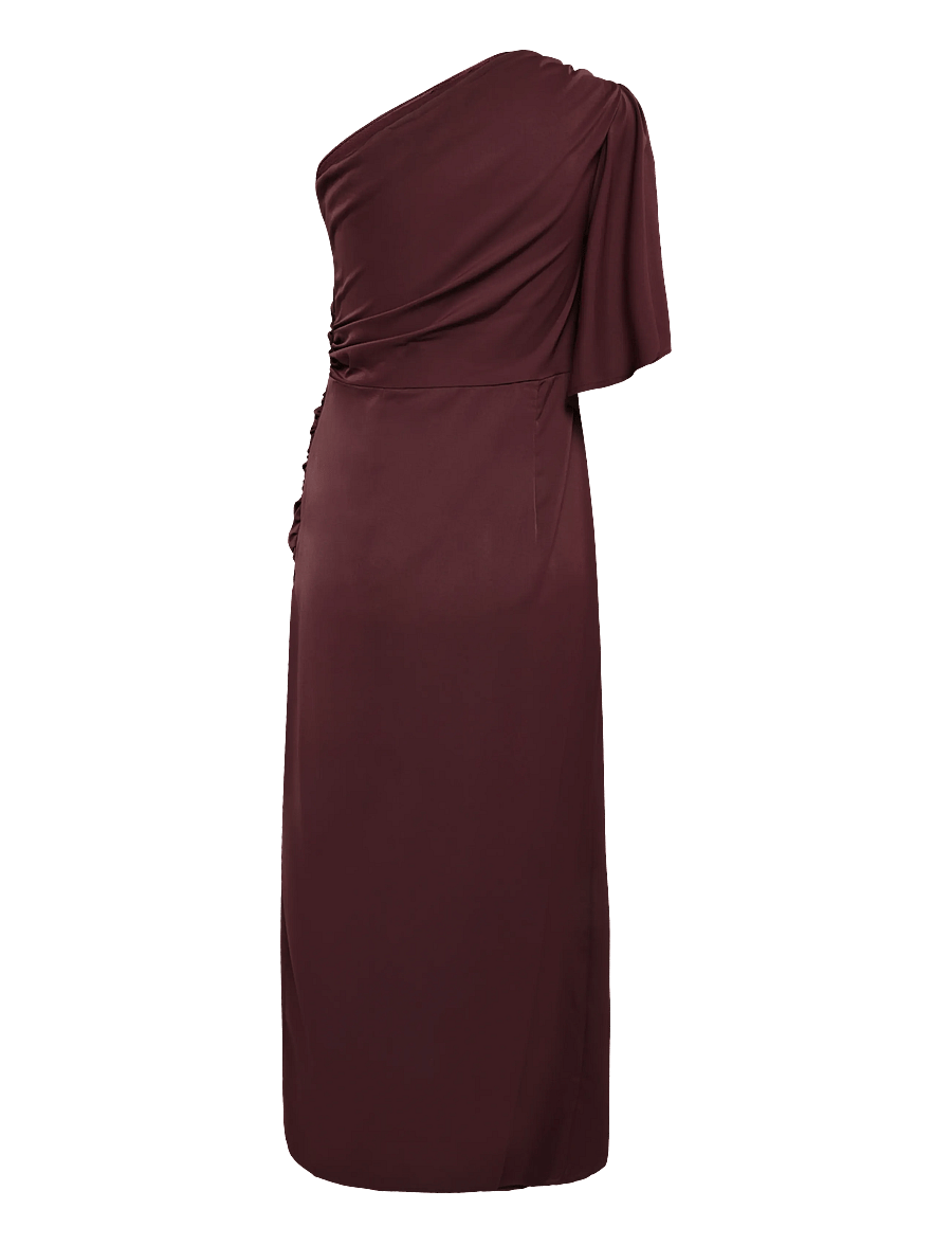 Bubbleroom - Ruched One Shoulder Midi Dress - cocktailkleider - burgundy - 2