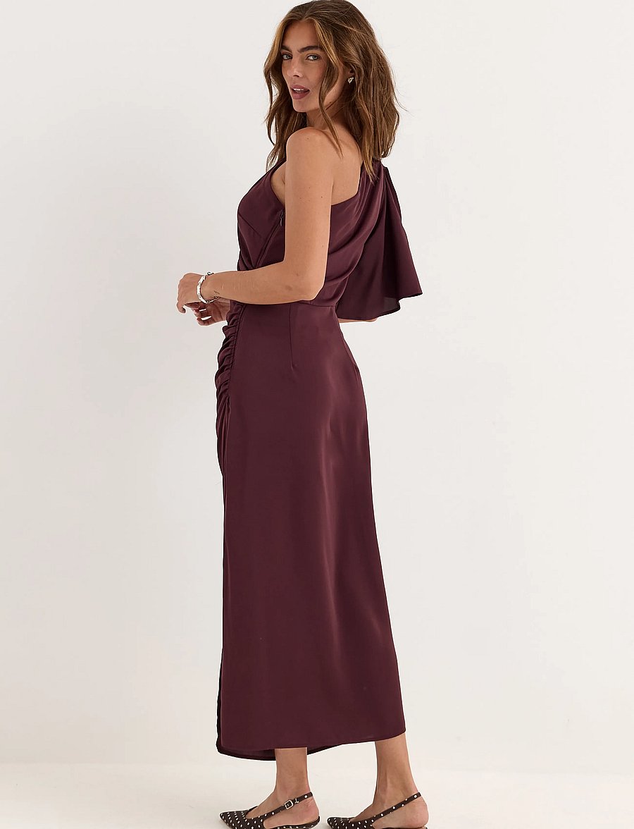Bubbleroom - Ruched One Shoulder Midi Dress - cocktailkleider - burgundy - 4