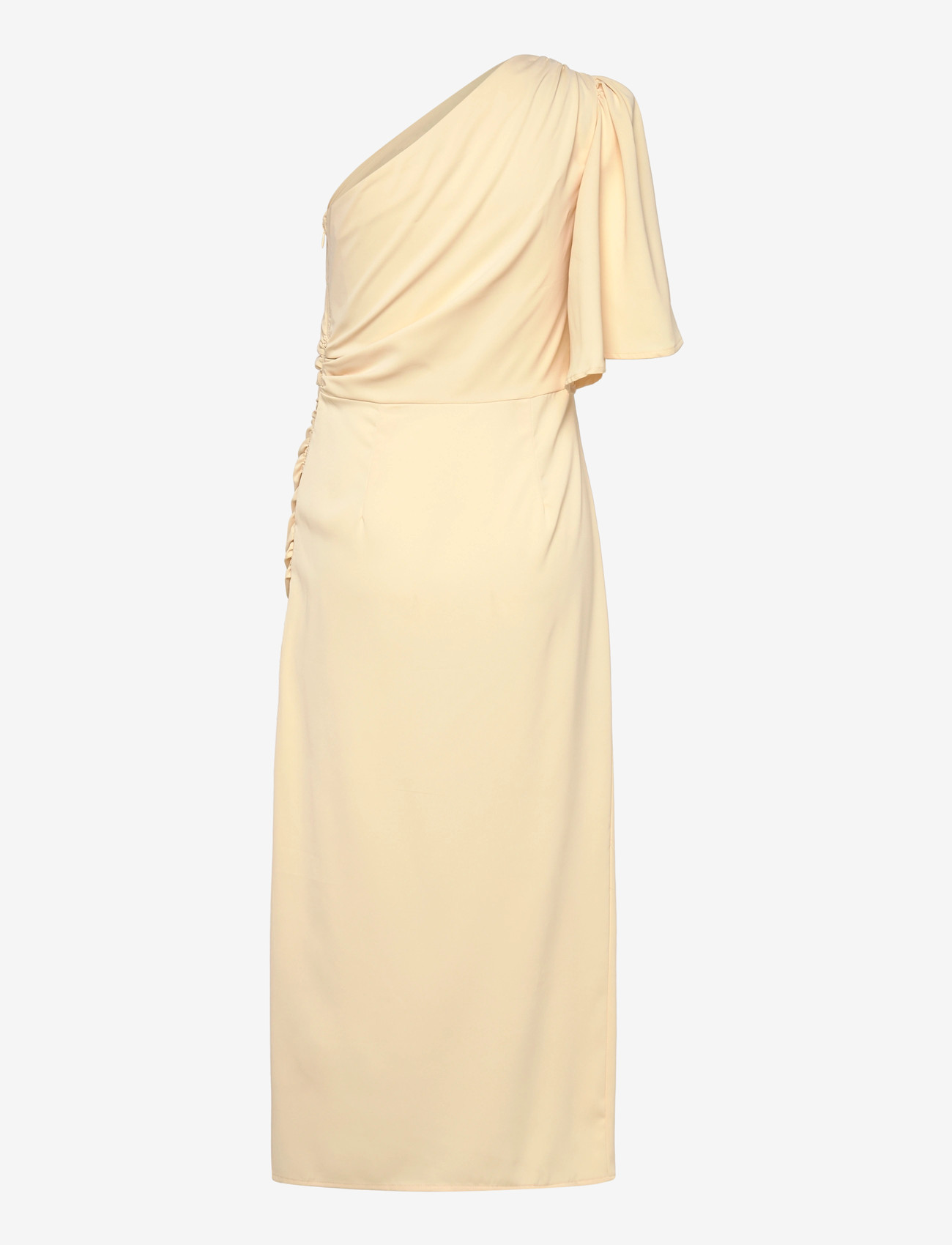 Bubbleroom - Ruched One Shoulder Midi Dress - light yellow - 1