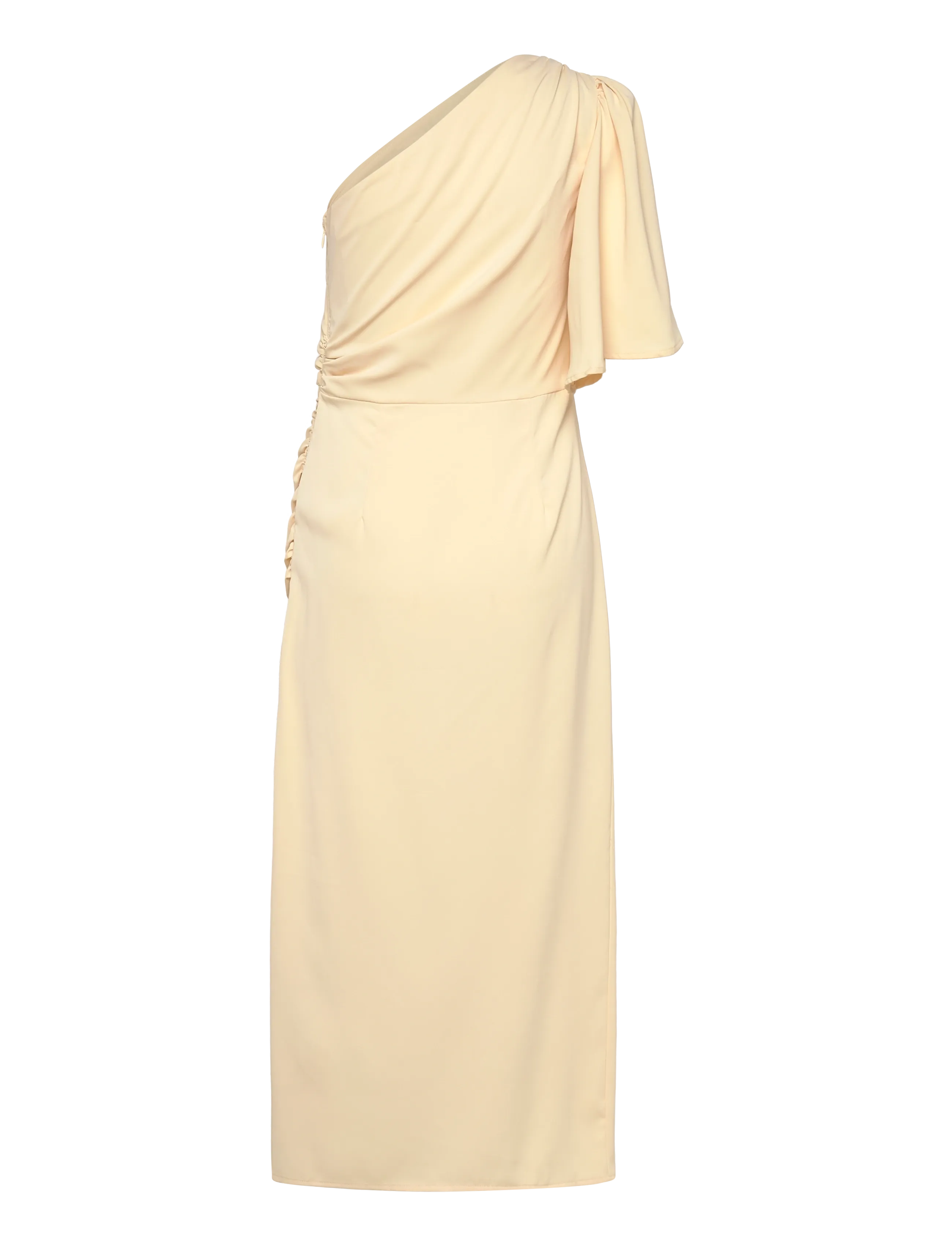 Bubbleroom - Ruched One Shoulder Midi Dress - cocktail dresses - light yellow - 1
