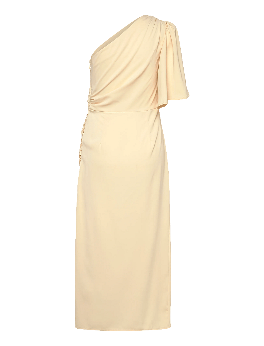 Bubbleroom - Ruched One Shoulder Midi Dress - kokteilikleidid - light yellow - 1