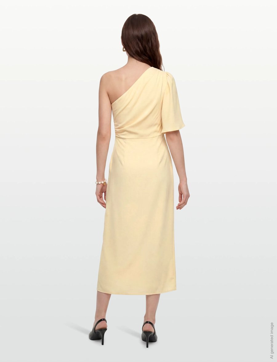 Bubbleroom - Ruched One Shoulder Midi Dress - cocktailkleider - light yellow - 4