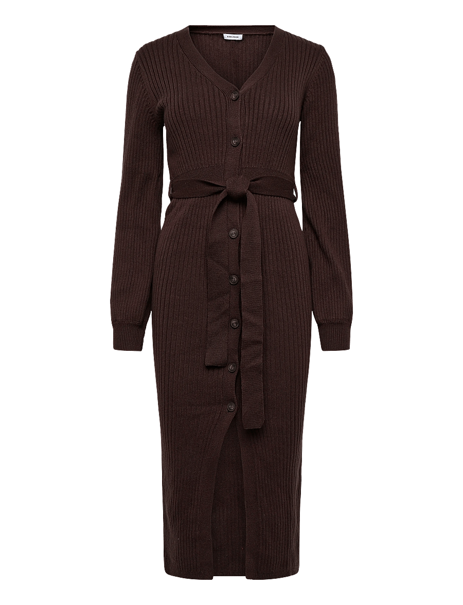 Bubbleroom - Rib Knitted Cardigan Dress - strikkjoler - brown - 1