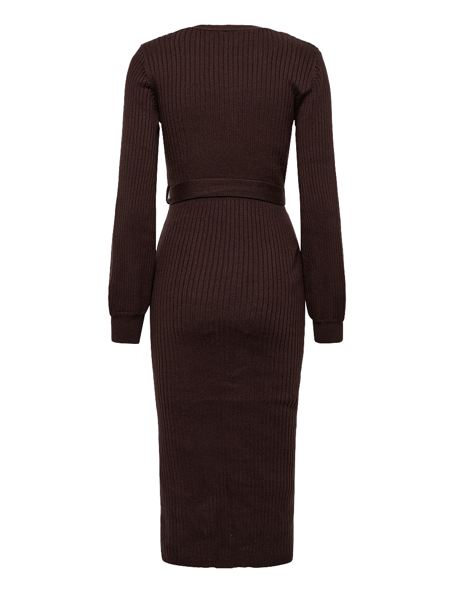 Bubbleroom - Rib Knitted Cardigan Dress - strikkjoler - brown - 2