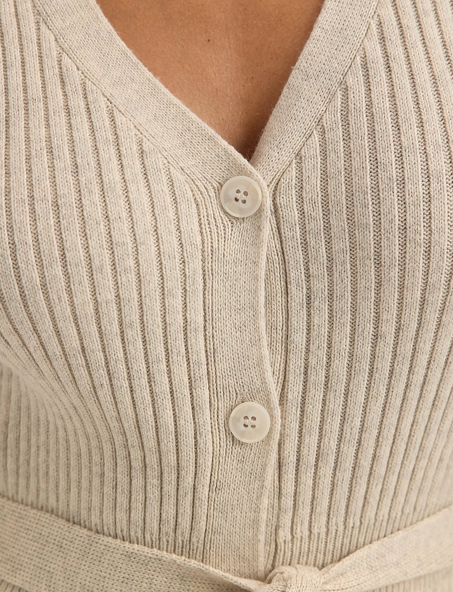 Bubbleroom - Rib Knitted Cardigan Dress - strikkjoler - cream - 5