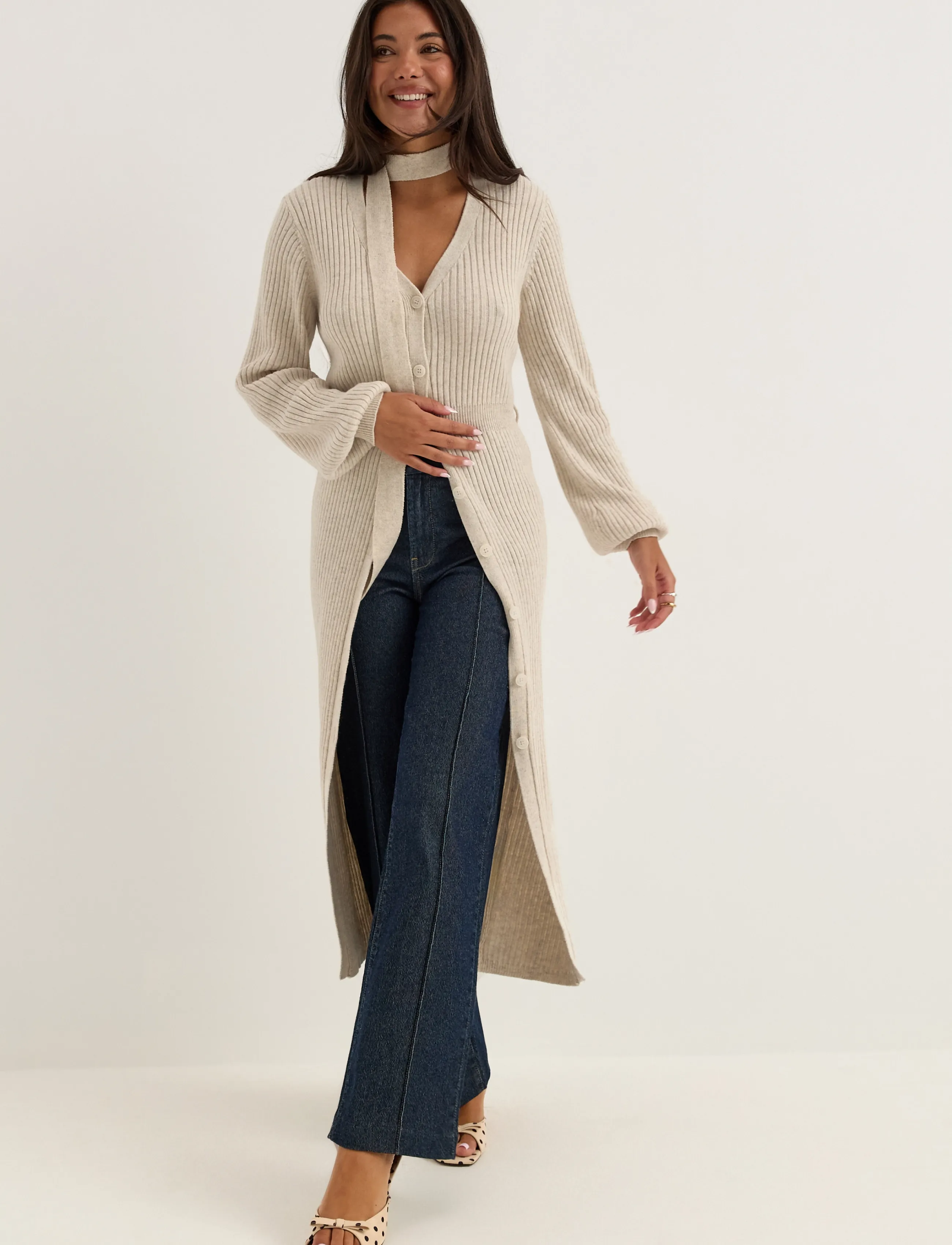 BUBBLEROOM Rib Knitted Cardigan Dress dam – bild 5