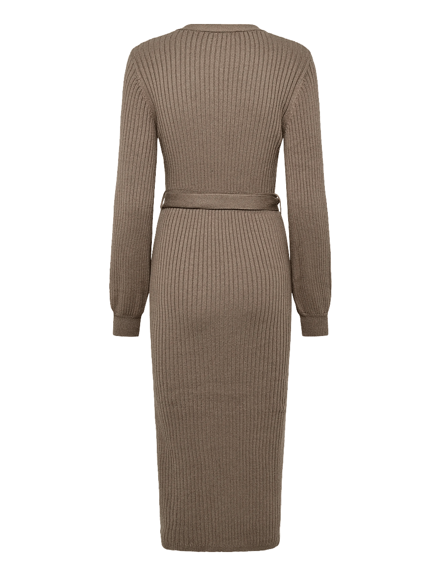 Bubbleroom - Rib Knitted Cardigan Dress - stickade klänningar - light brown - 2
