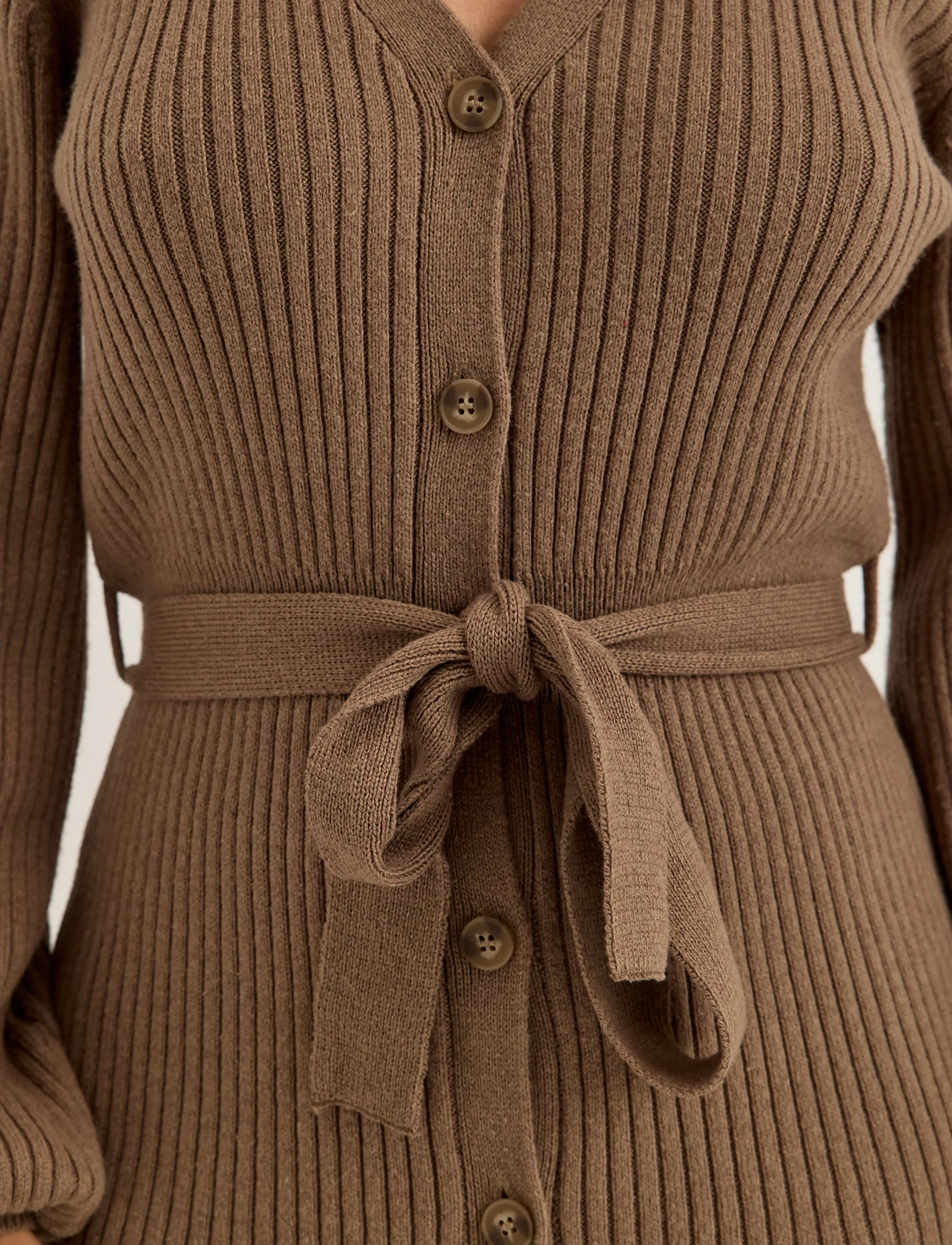 Bubbleroom - Rib Knitted Cardigan Dress - stickade klänningar - light brown - 5