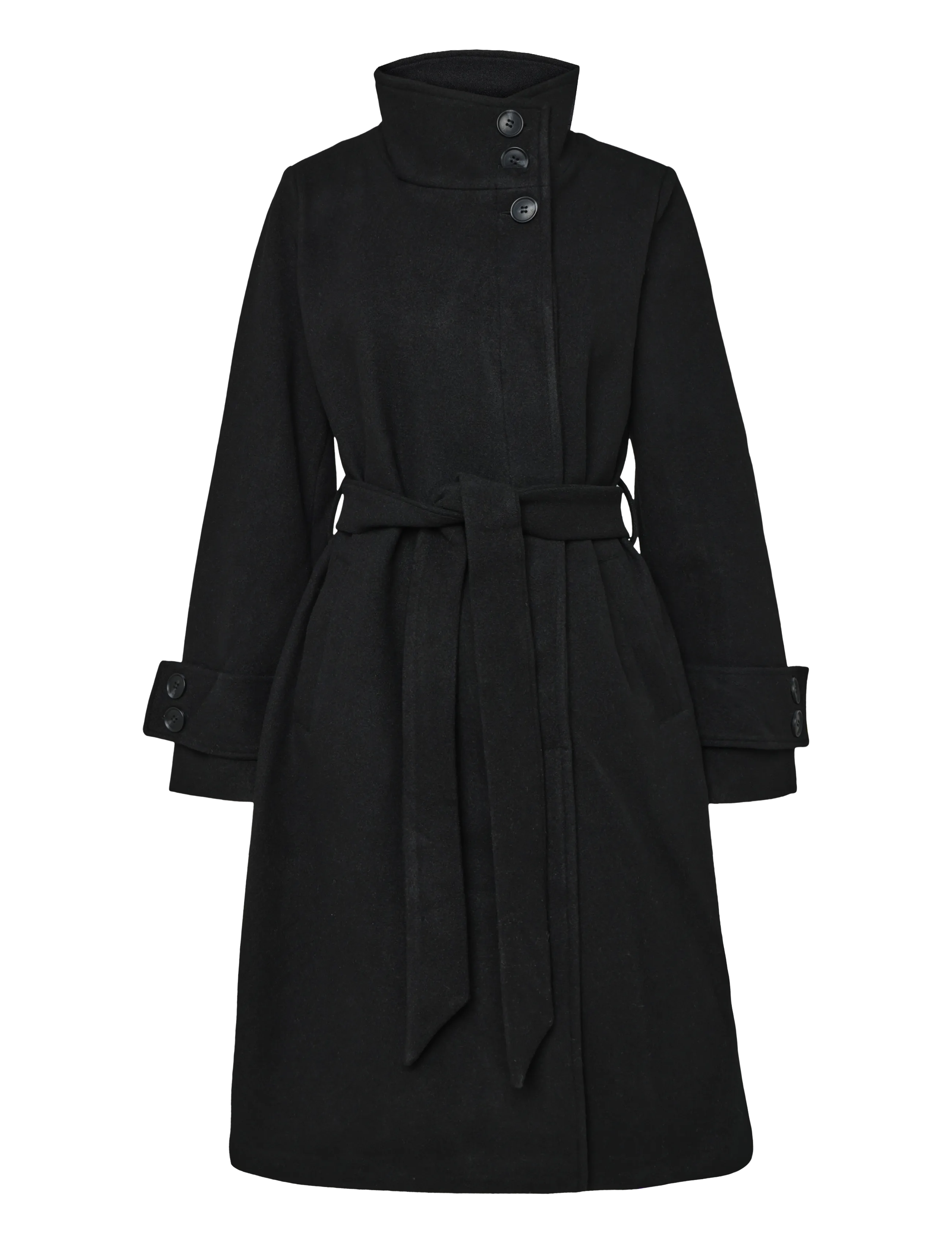 Bubbleroom - High Neck Midi Coat - light coats - black - 1