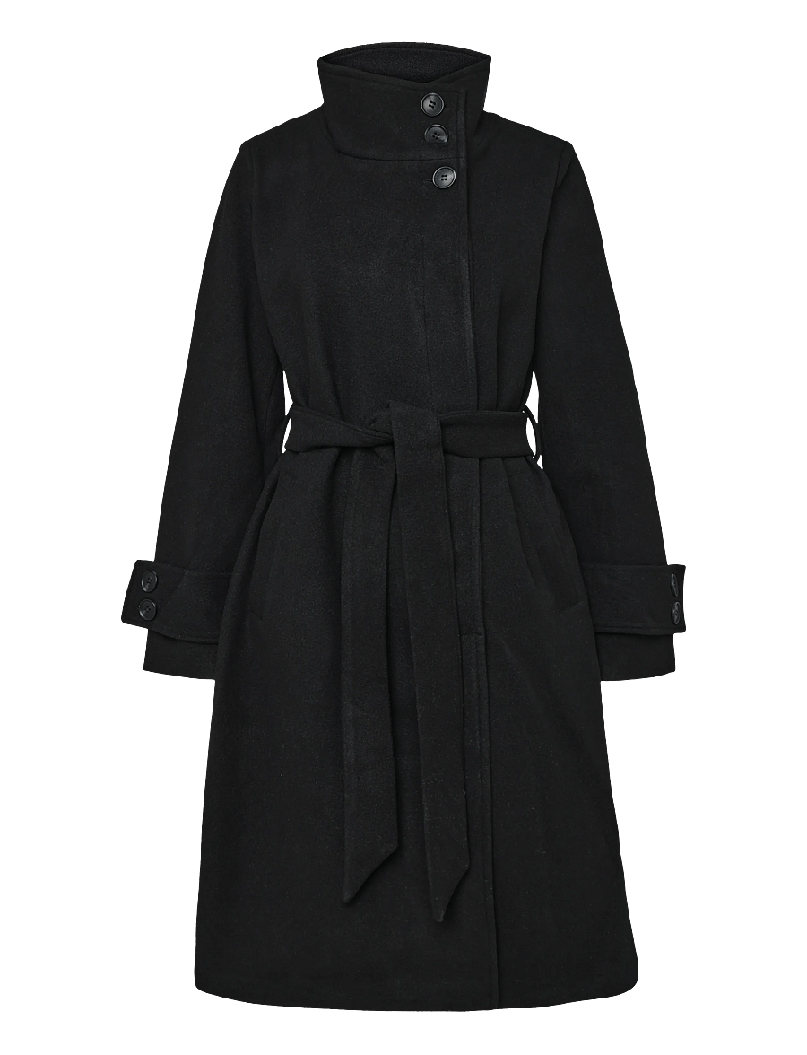 Bubbleroom - High Neck Midi Coat - light coats - black - 1