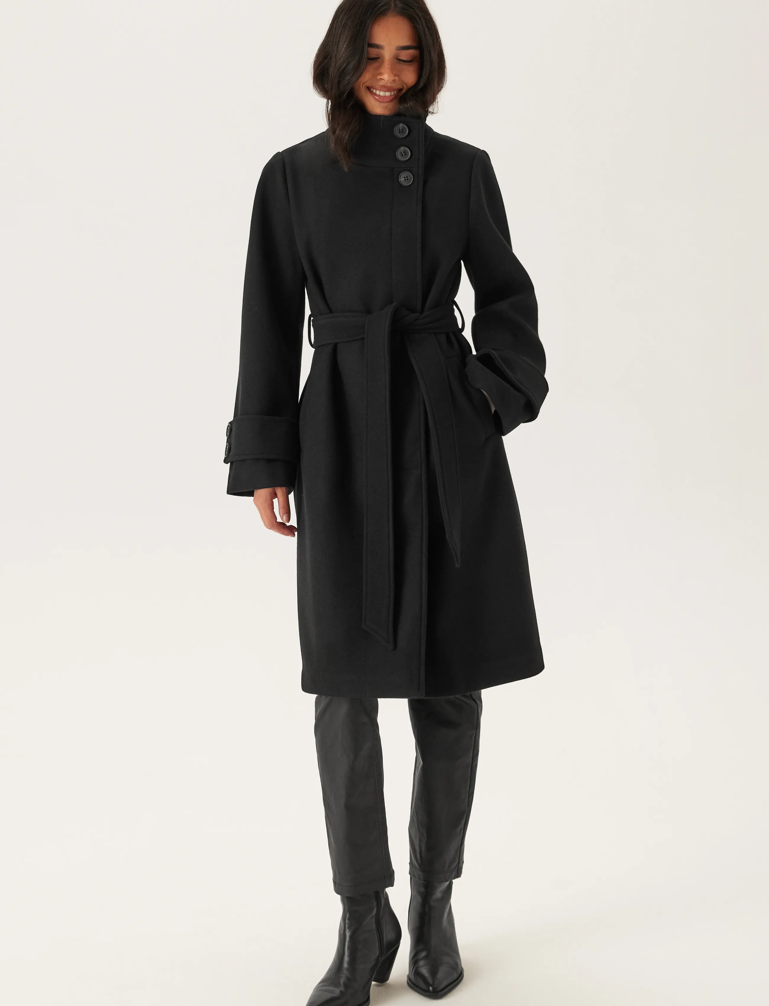 Bubbleroom High Neck Midi Coat - Transitional Layering - BLACK / black