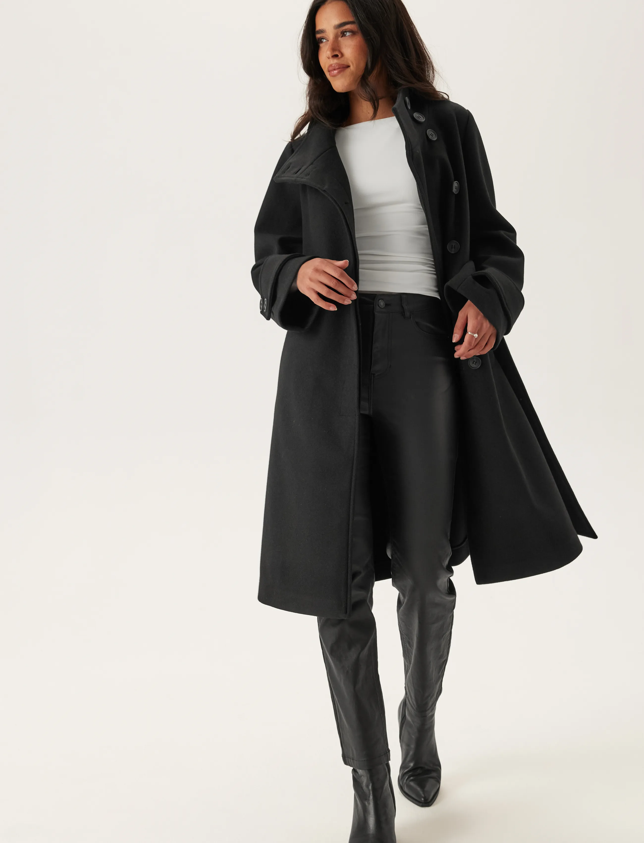 Bubbleroom - High Neck Midi Coat - black - 3