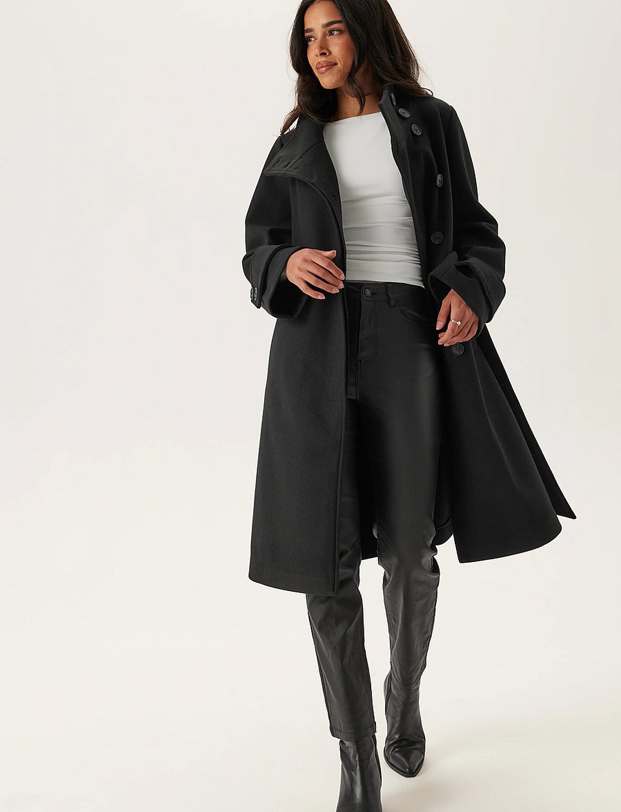 Bubbleroom - High Neck Midi Coat - black - 3
