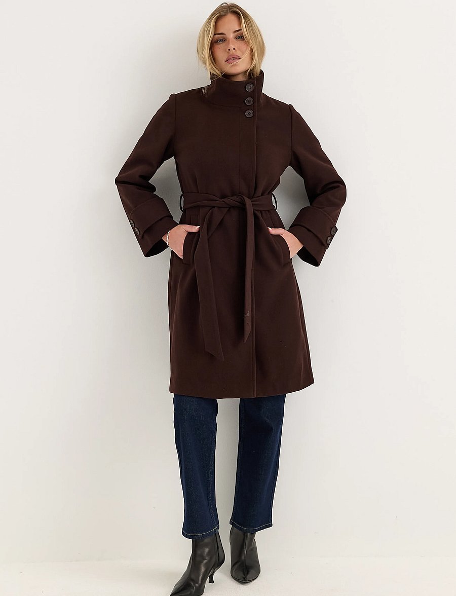 Bubbleroom - High Neck Midi Coat - leichte mäntel - dark brown - 0