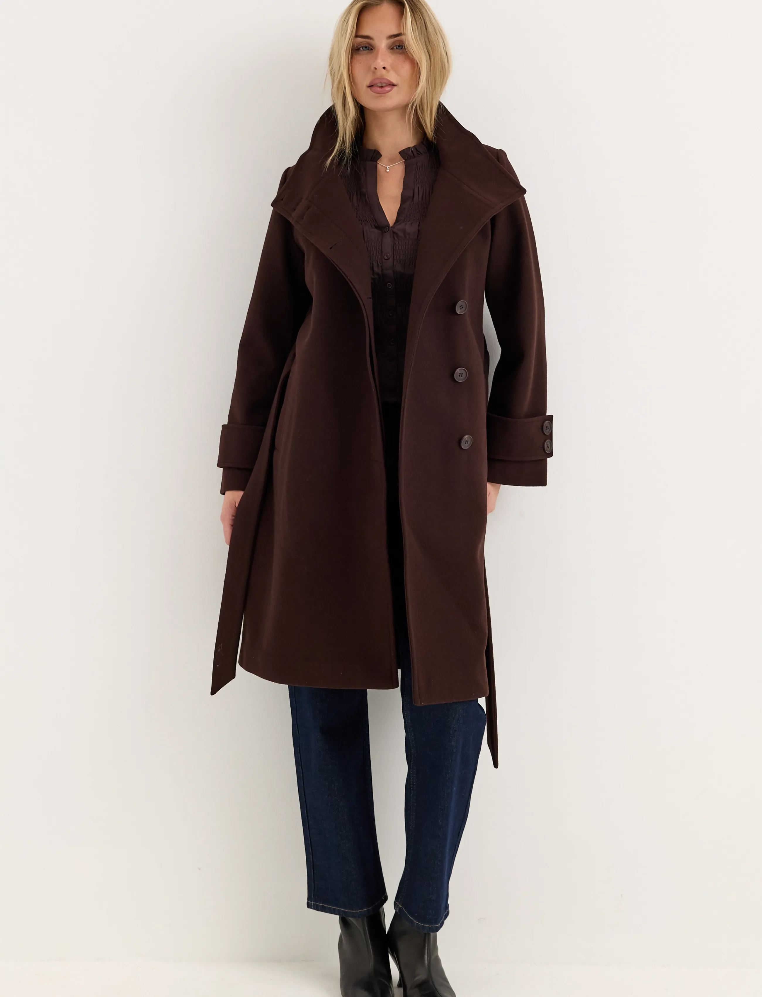 Bubbleroom - High Neck Midi Coat - leichte mäntel - dark brown - 4