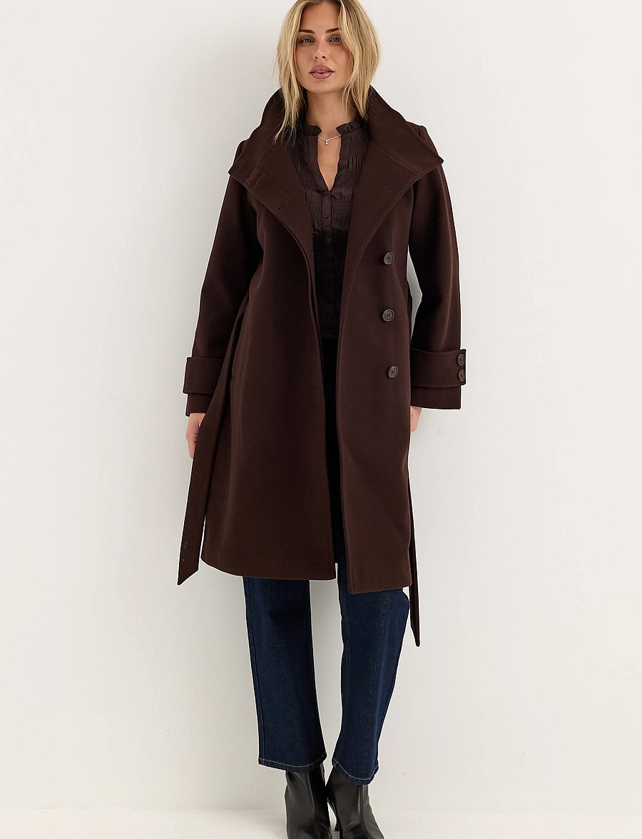 Bubbleroom - High Neck Midi Coat - leichte mäntel - dark brown - 4