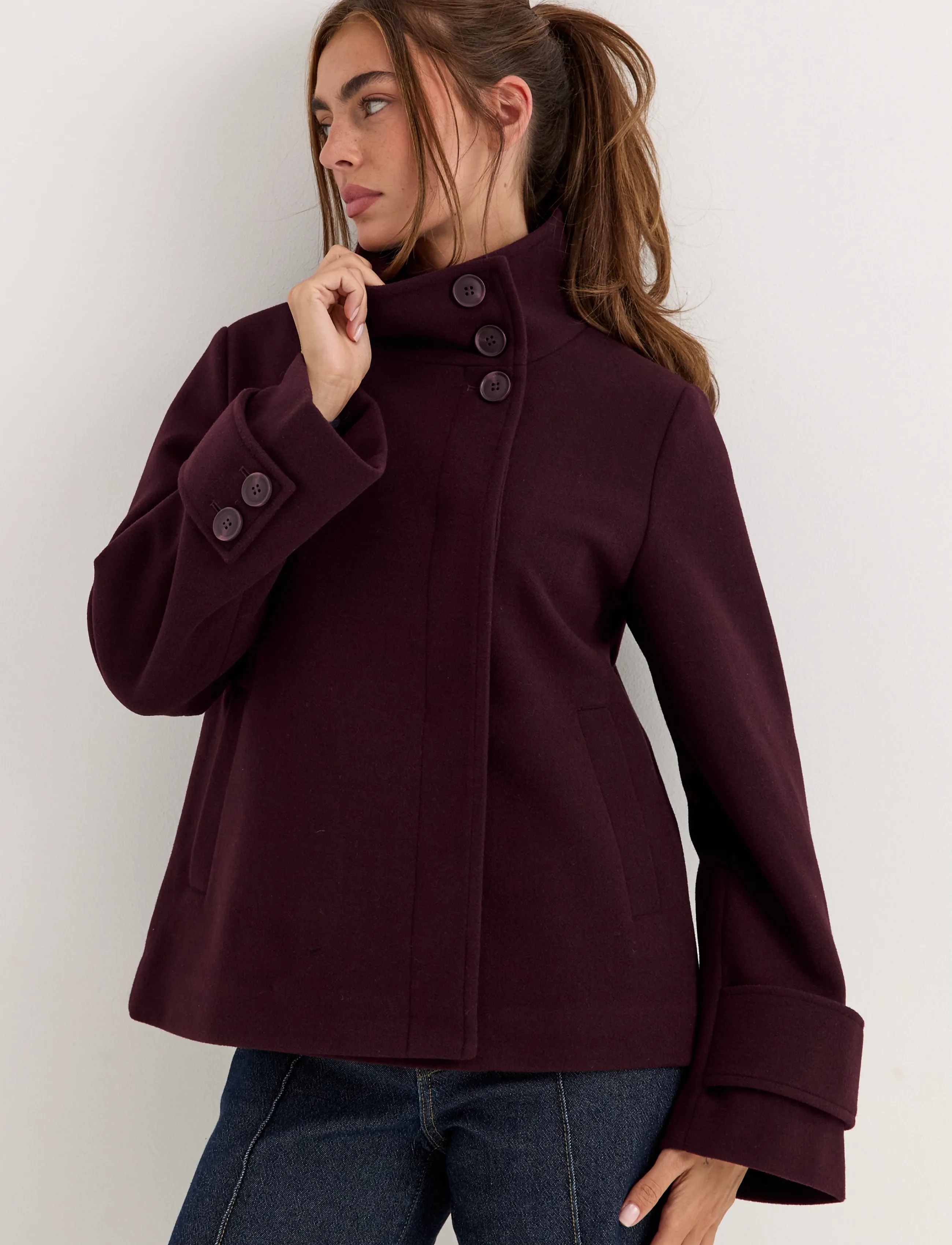 Bubbleroom High Neck Short Coat - Clothing - BURGUNDY / burgundy