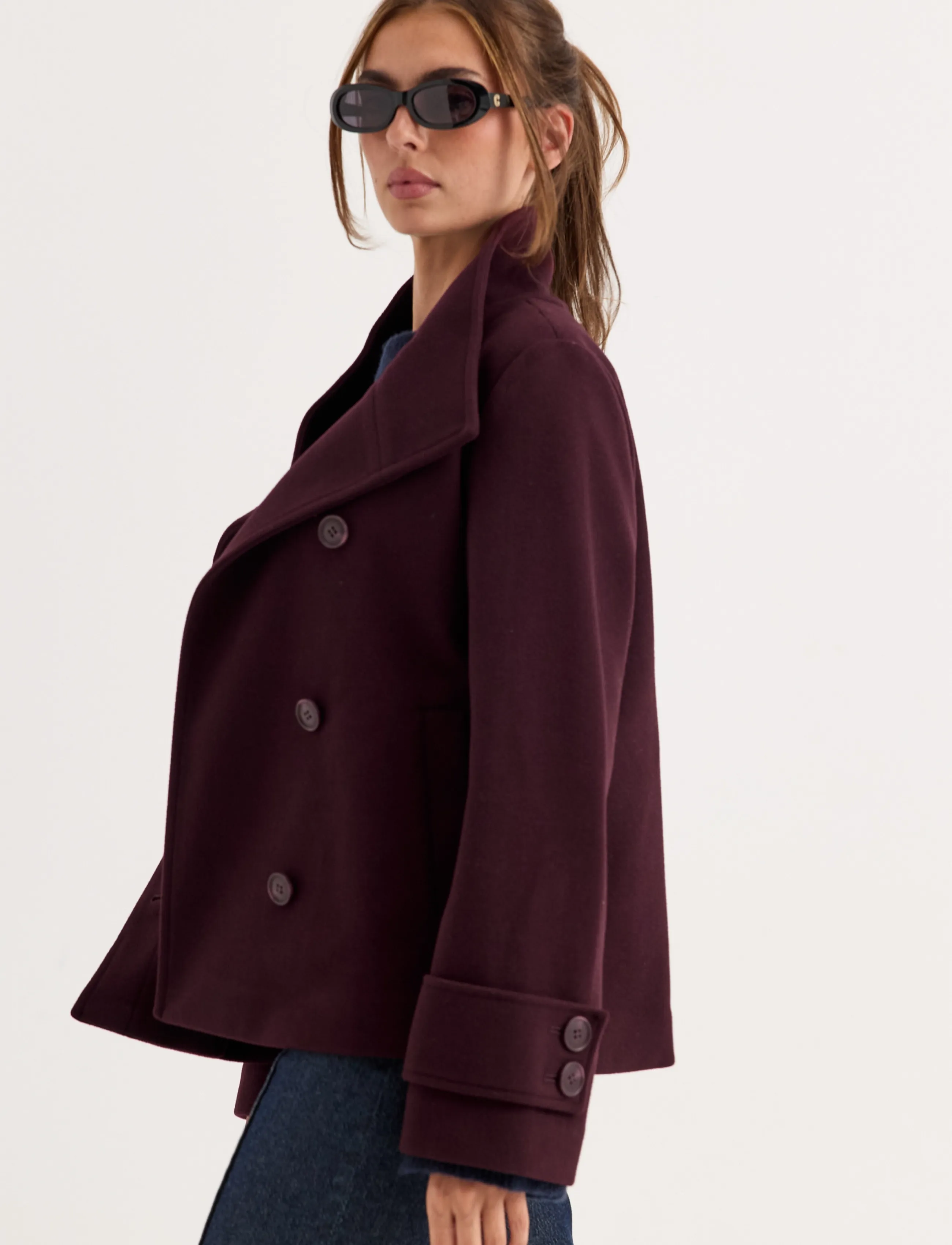 Bubbleroom - High Neck Short Coat - light coats - burgundy - 3