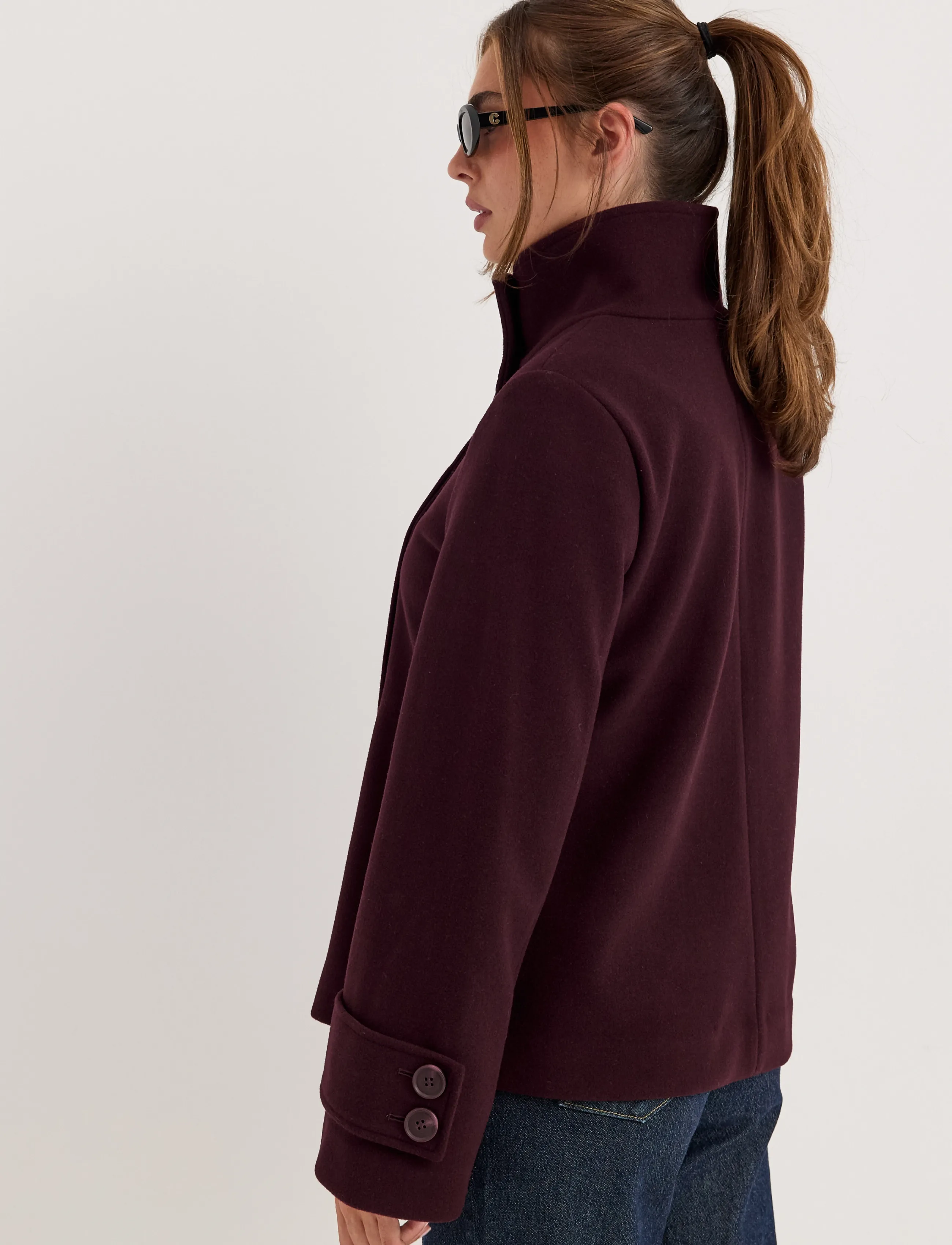 Bubbleroom - High Neck Short Coat - light coats - burgundy - 4