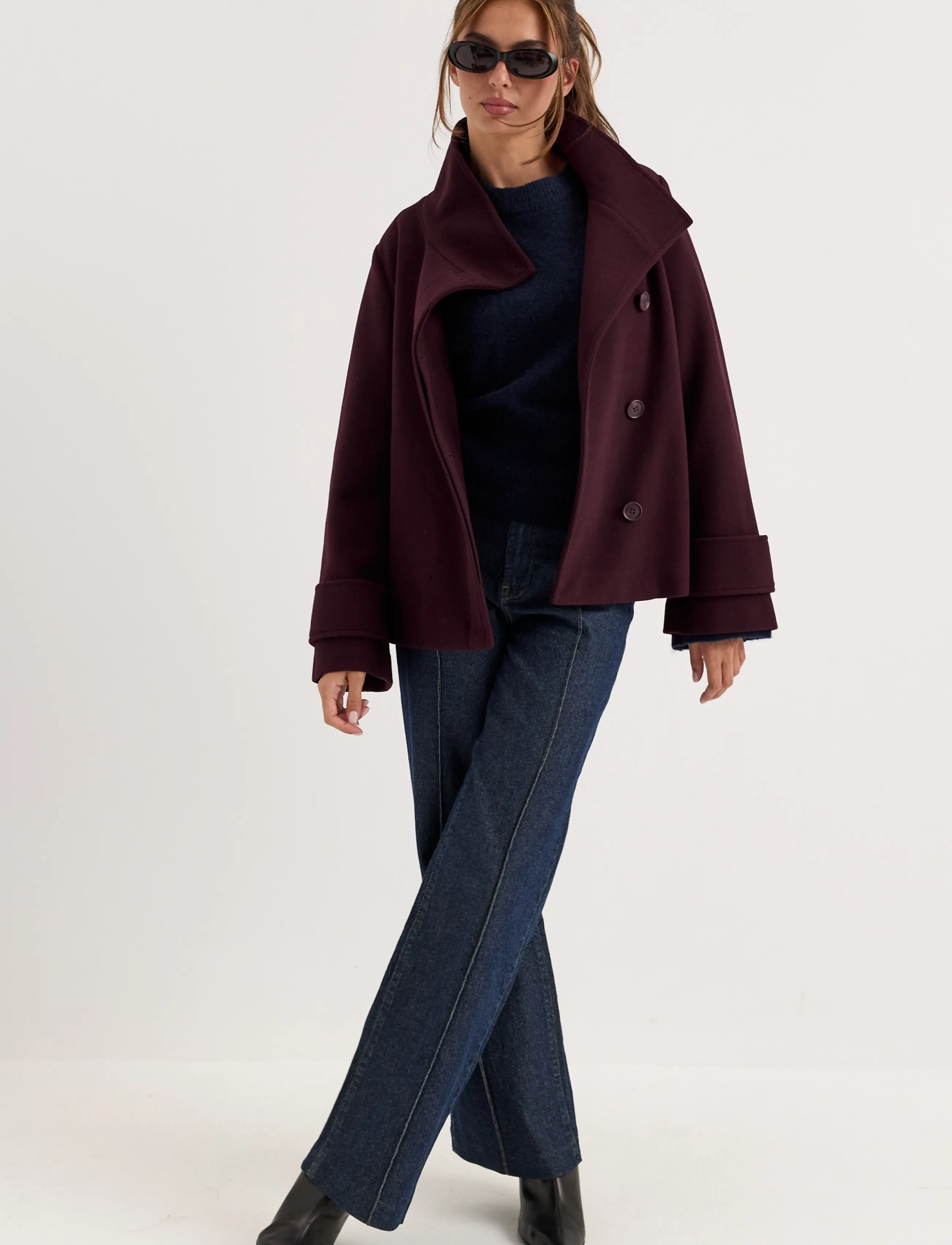 Bubbleroom - High Neck Short Coat - light coats - burgundy - 5