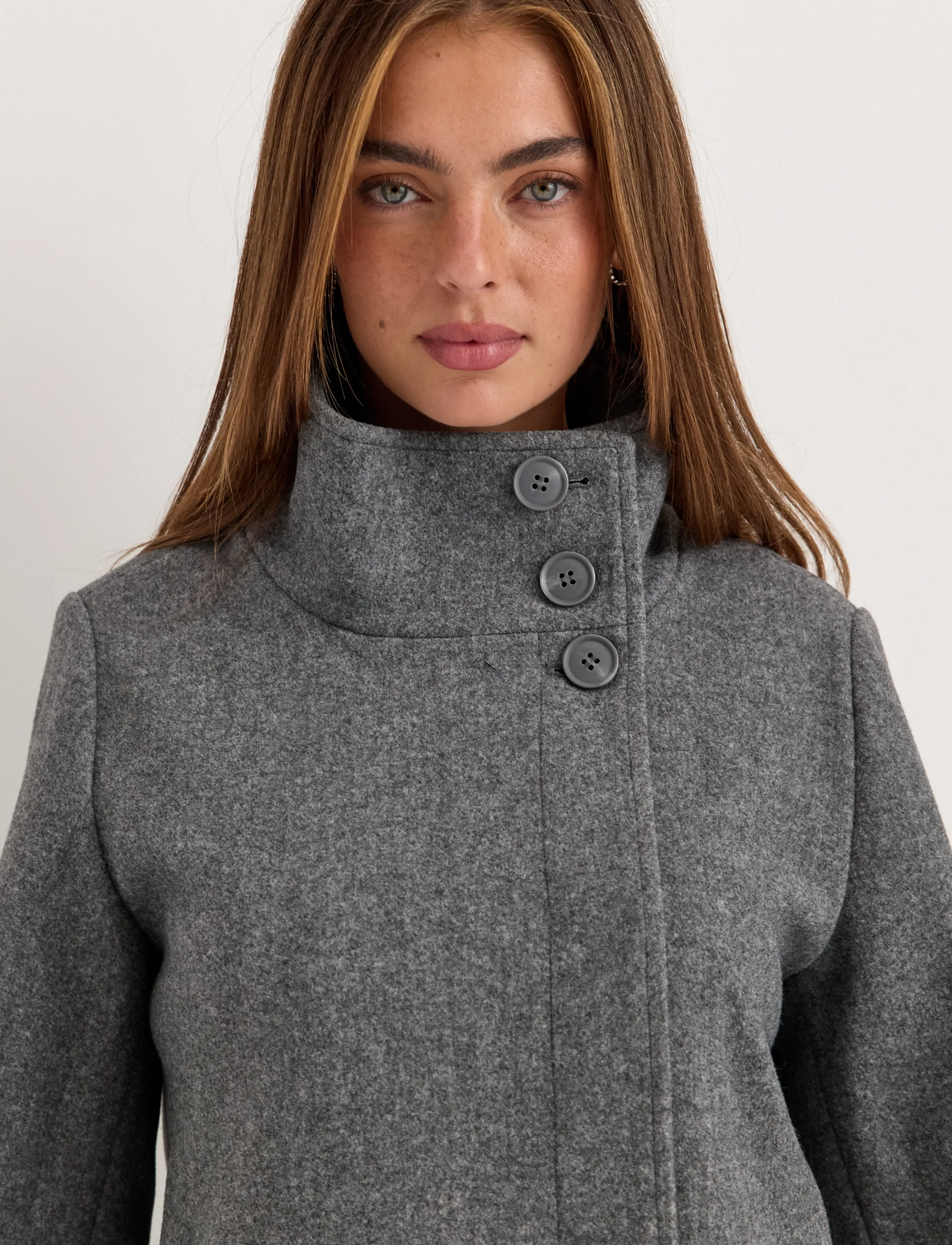 Bubbleroom - High Neck Short Coat - kerged mantlid - grey melange - 5